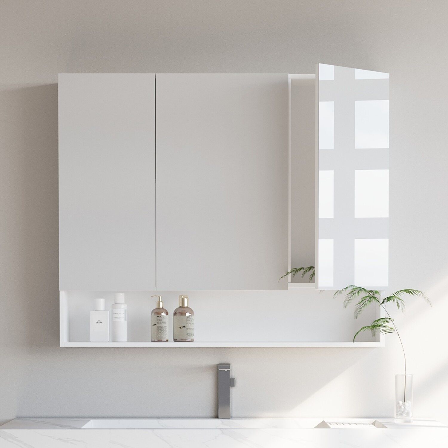 Mobiletto da bagno con 3 ante, mobiletto da bagno, mobiletto con specchio - 16,5 x 70 x 75 cm 2 pezzi.