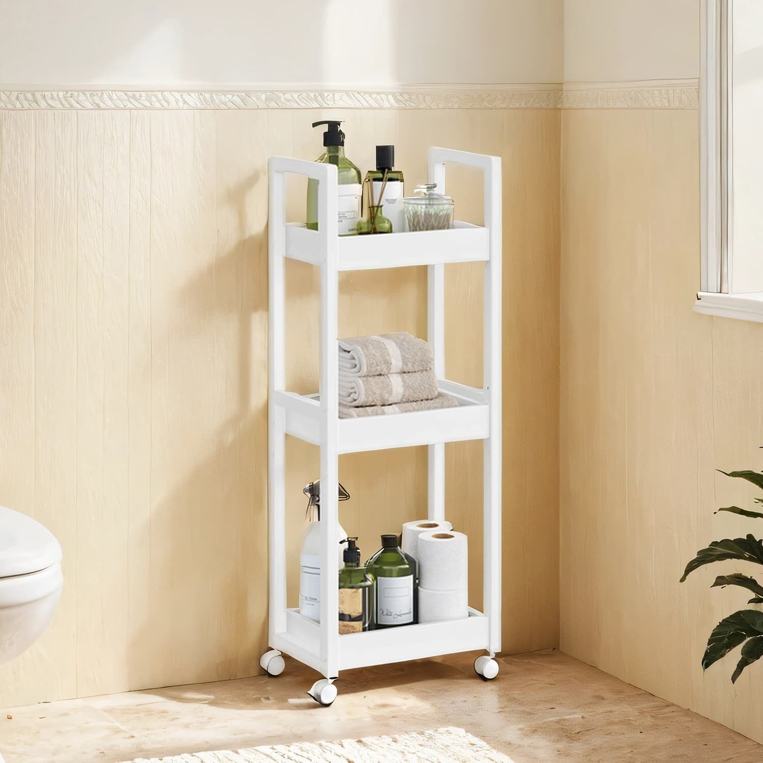 Carrello, mensola da bagno, mensola da nicchia in bambù - 20 x 30 x 80 cm 1