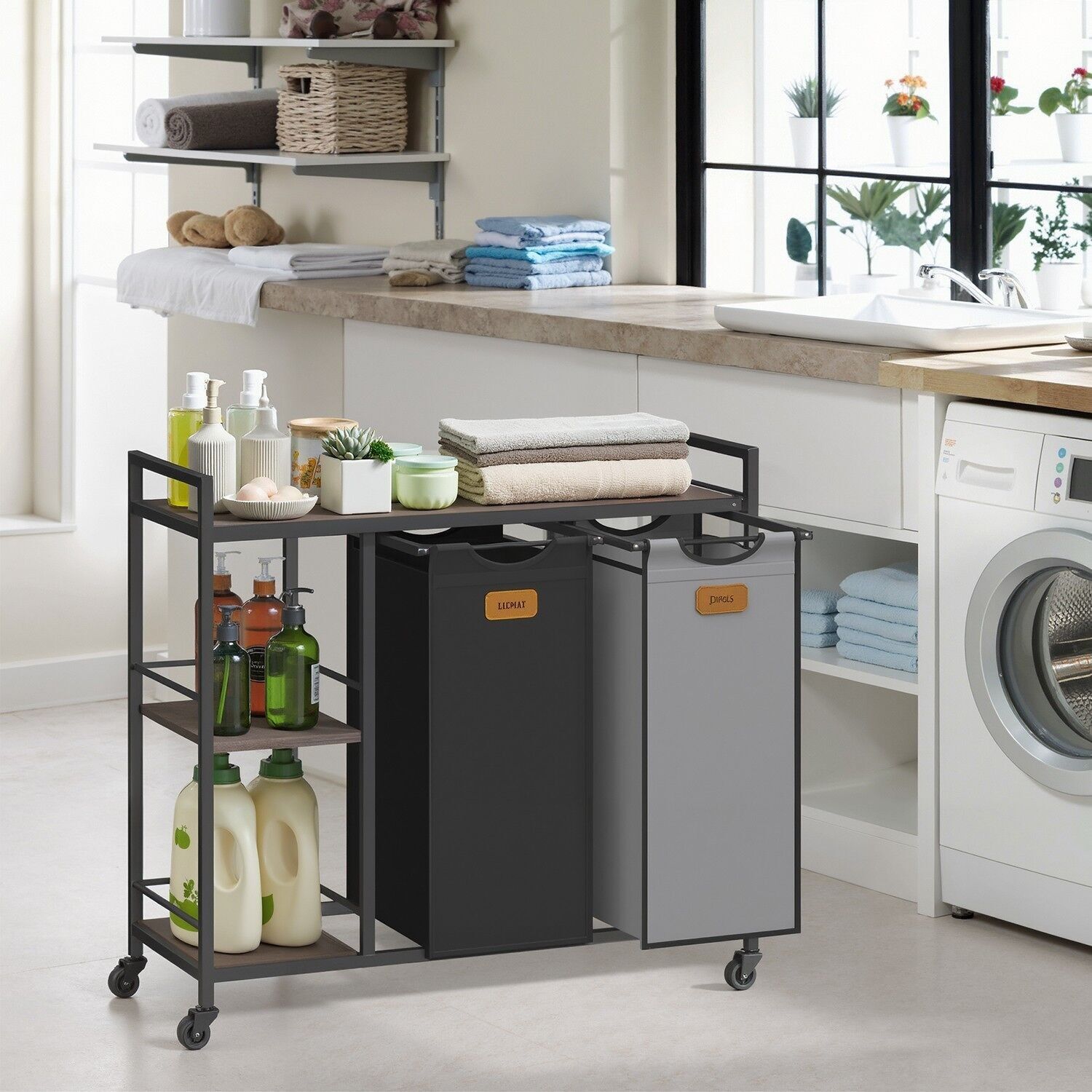 Cesto portabiancheria con 2 scomparti, raccoglitore per biancheria da 100 L, separatore per biancheria - 87 x 33 x 80,5 cm