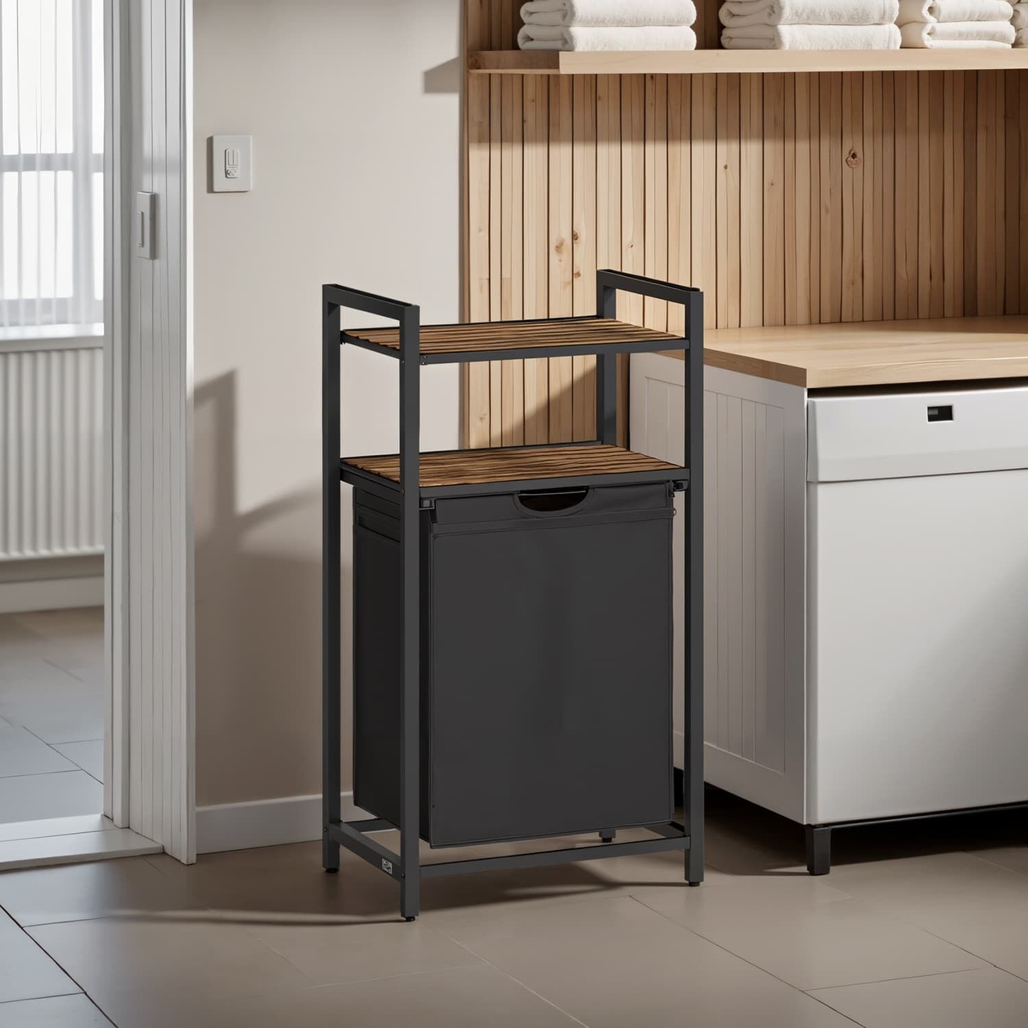 Cesto portabiancheria, contenitore portabiancheria con 2 ripiani, sacco portabiancheria estensibile e rimovibile - 50 x 33 x 92 cm