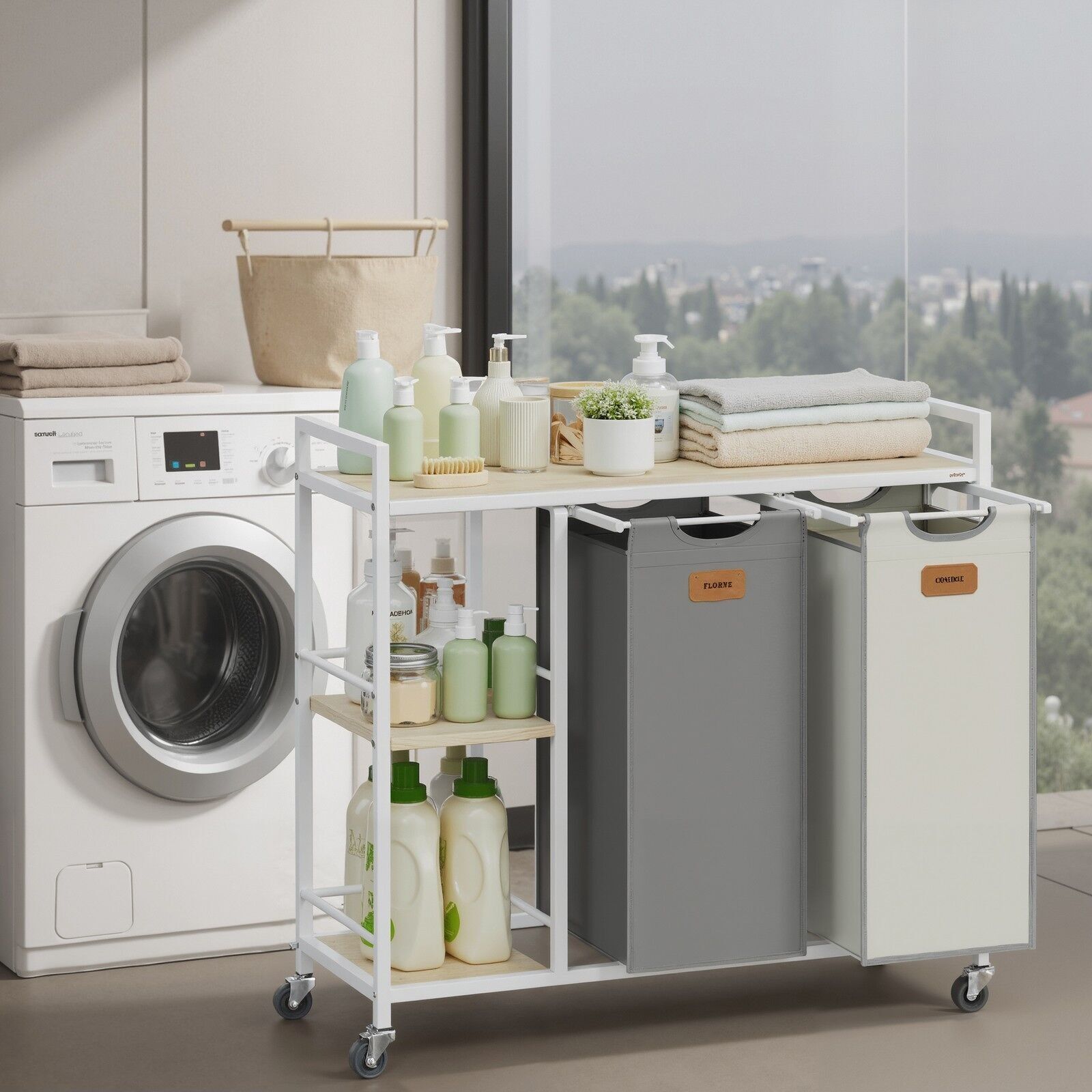 Cesto portabiancheria 2 scomparti, raccoglitore biancheria 100 L, separatore biancheria - 87 x 33 x 80,5 cm 1