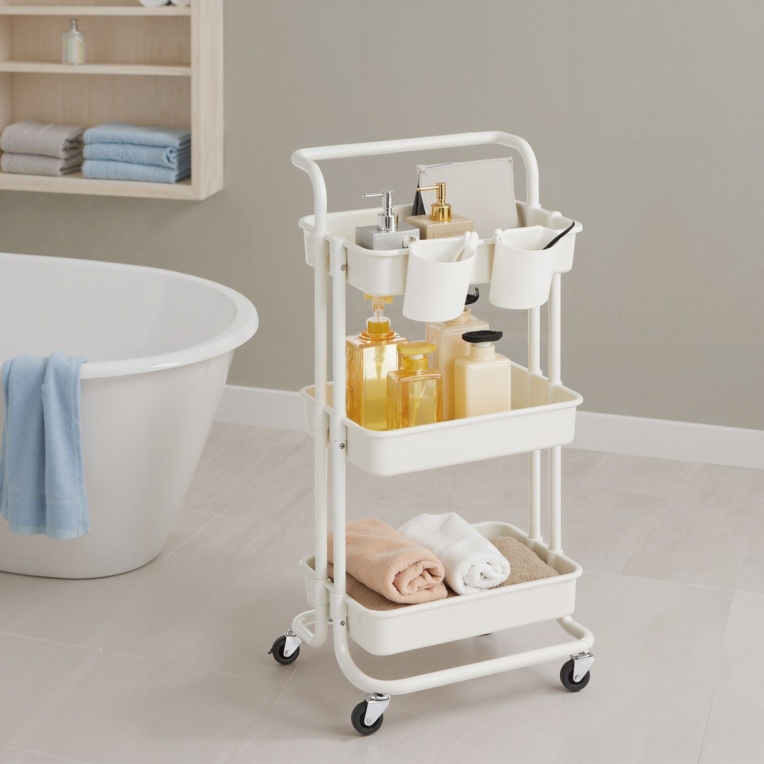 Carrello a 3 ripiani, carrello di servizio, carrello da cucina con maniglia - 41,6 x 33,5 x 86,3 cm