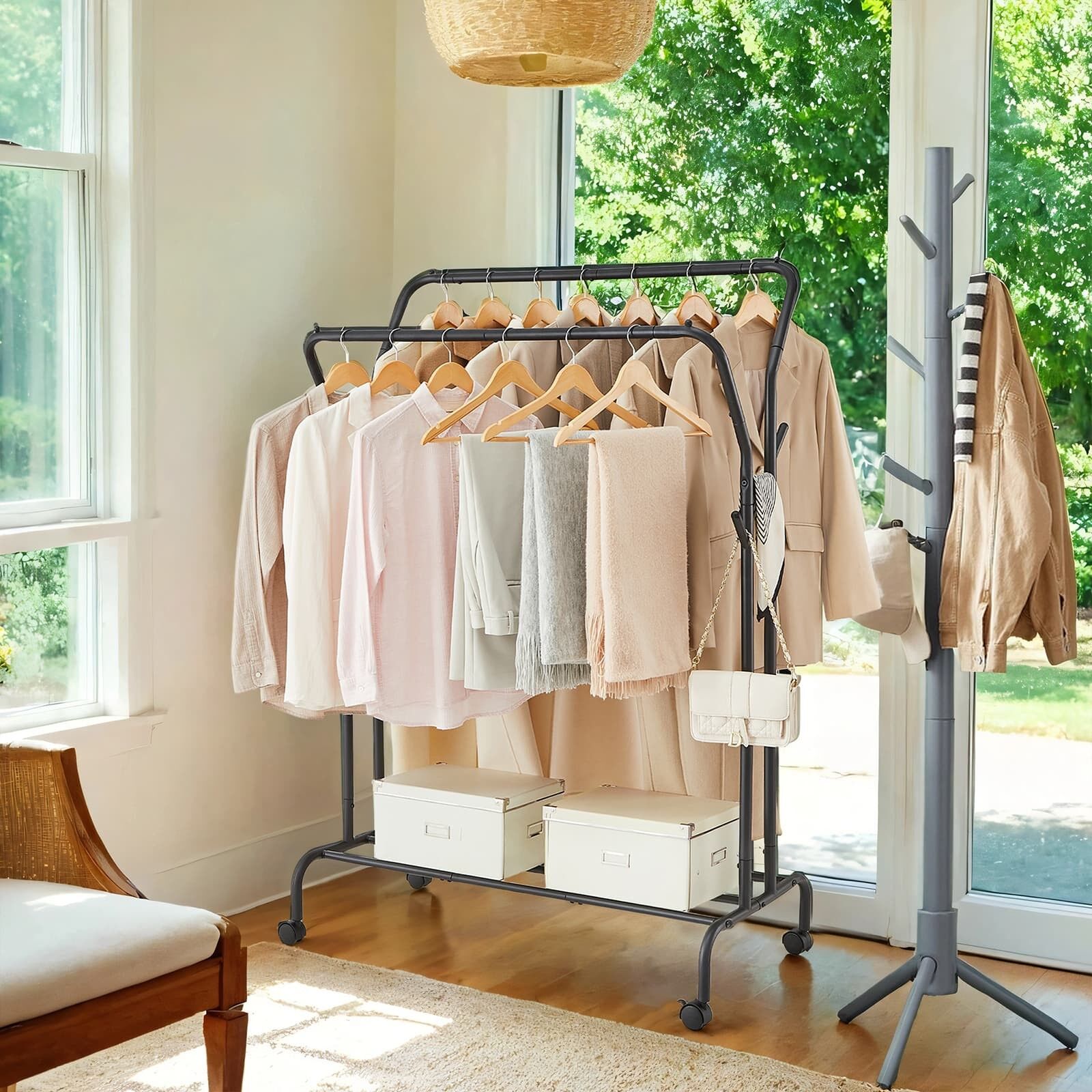 Appendiabiti su ruote, 2 aste appendiabiti, asta appendiabiti - 103,5 cm 1