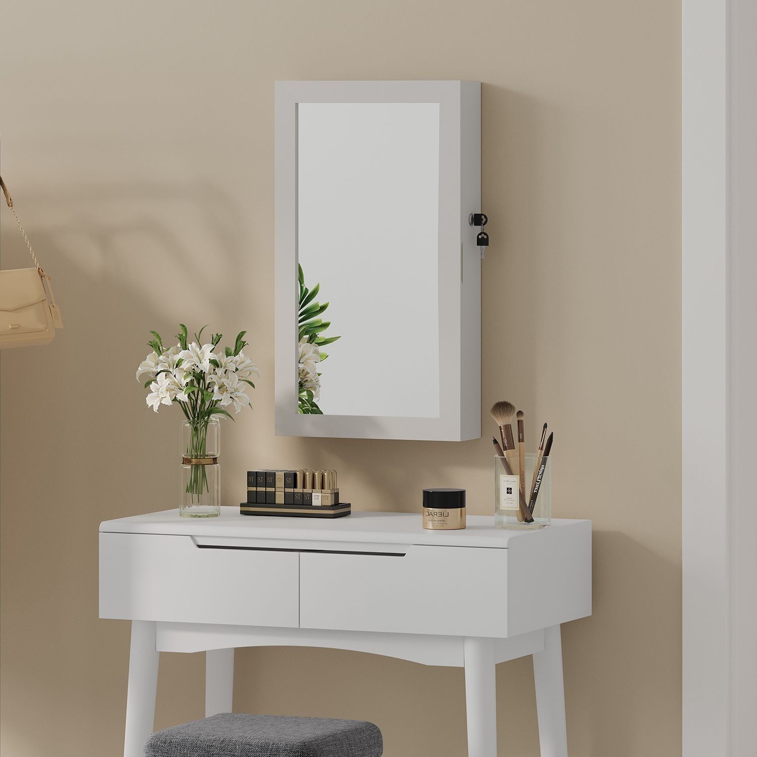 Mobile portagioie, mobiletto a specchio, mobiletto da parete - 67x37x10,5 cm