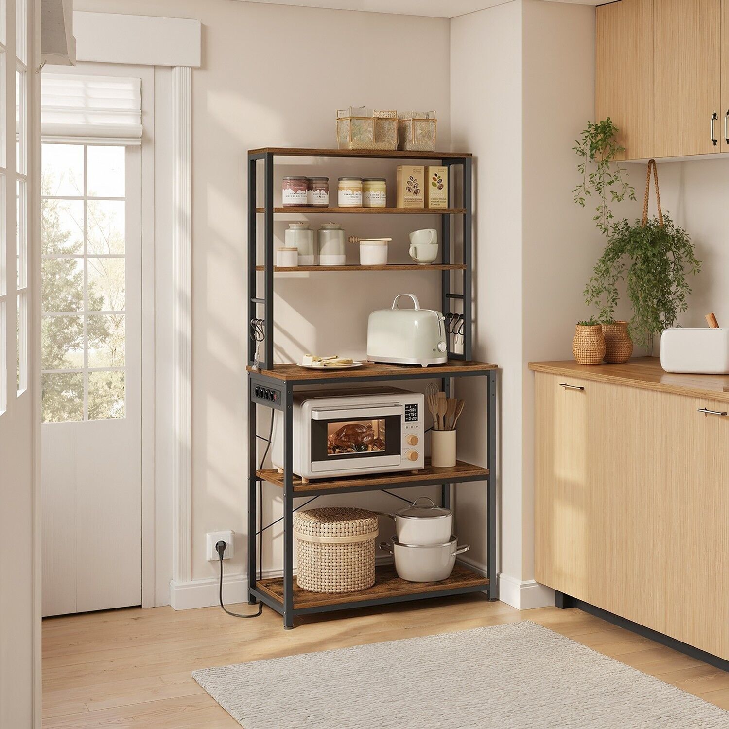 Mensola da cucina con prese, mensola in piedi, mensola per microonde - 40 x 80 x 167 cm