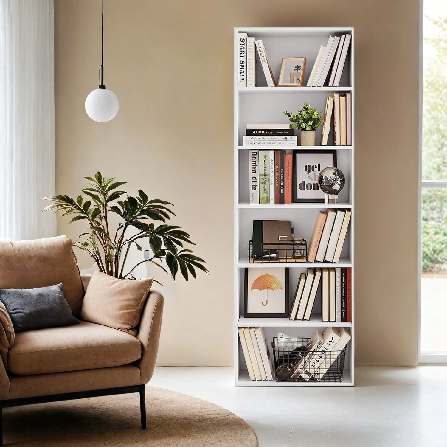 Libreria a 6 ripiani per camera da letto, libreria indipendente in stile scandinavo per soggiorno - 24 x 60 x 178,5 cm
