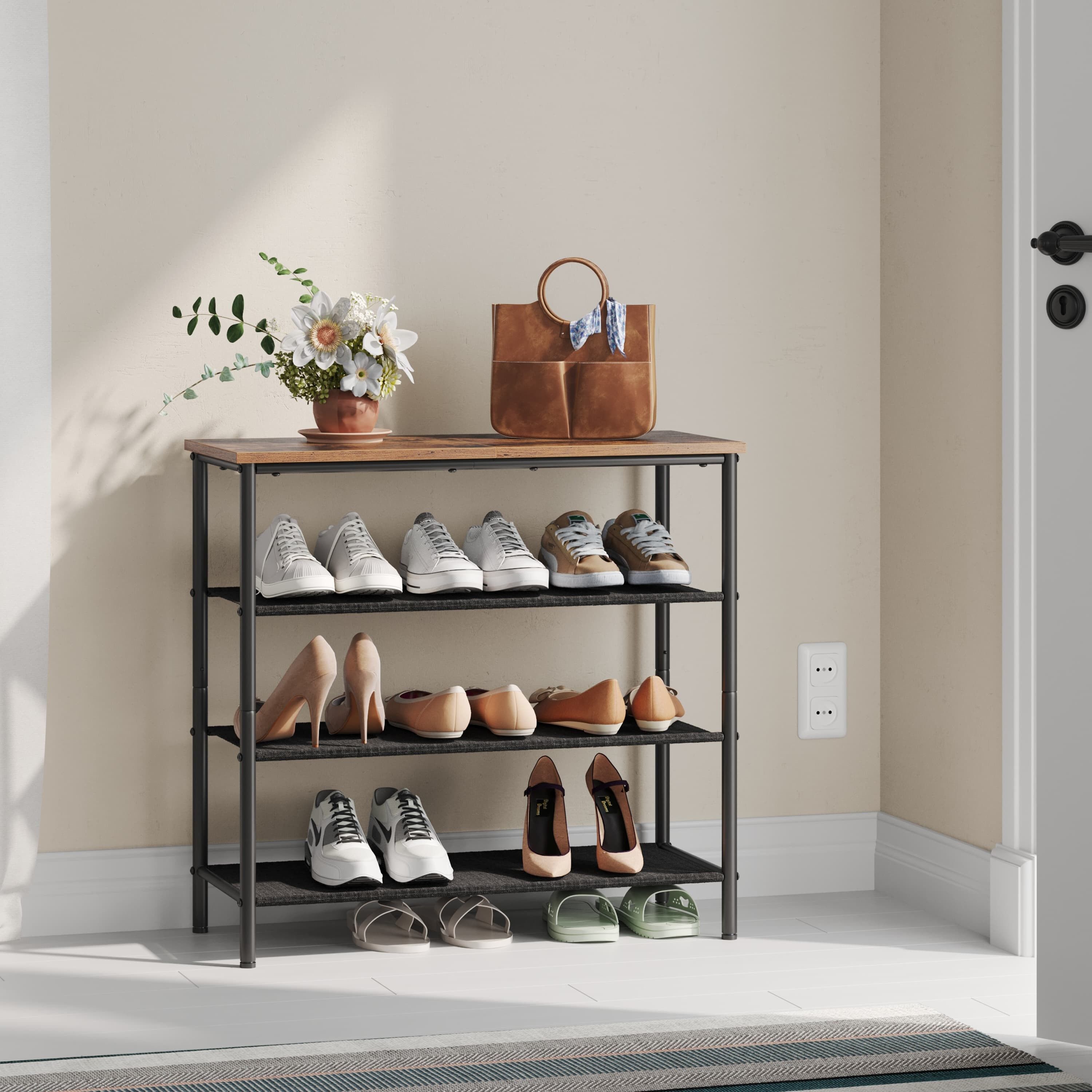 Scarpiera a 4 ripiani, design salvaspazio, 3 ripiani in tessuto – 75 x 30 x 71 cm