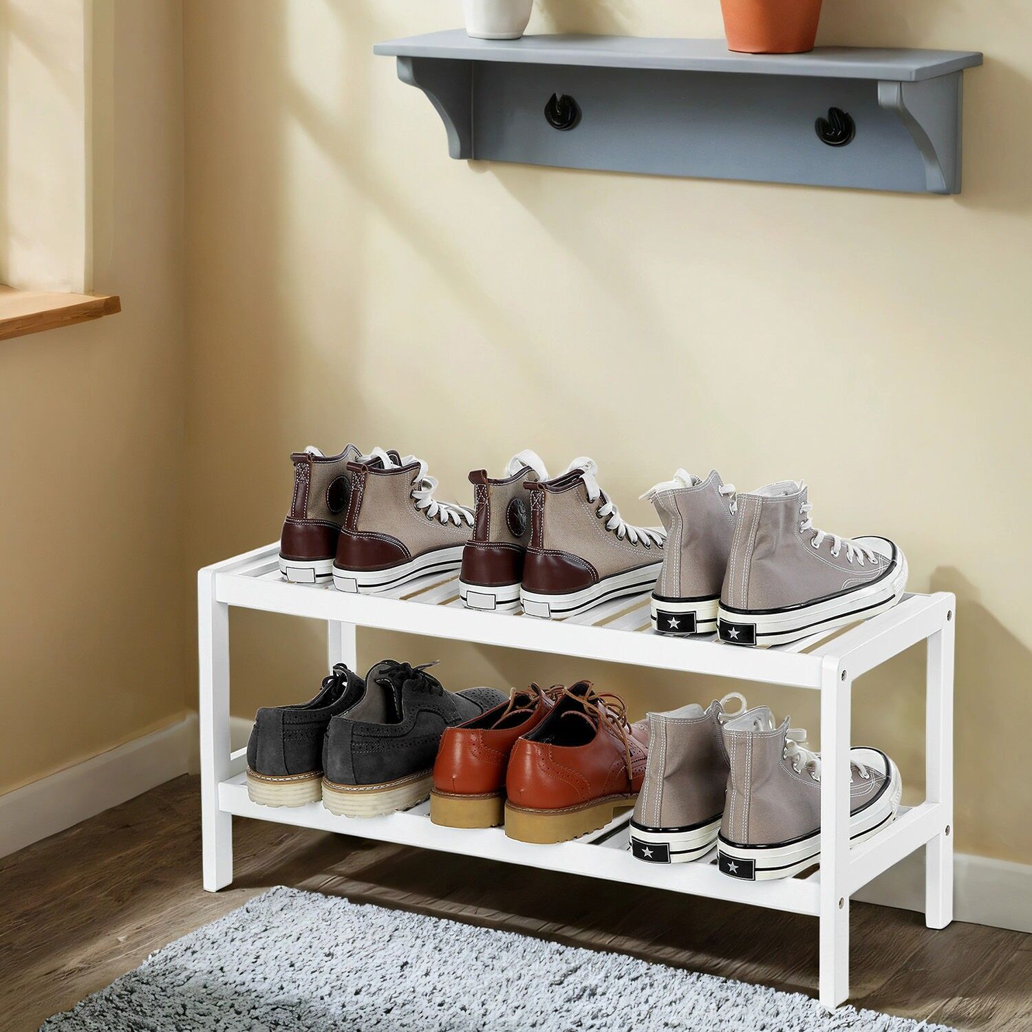 Scarpiera a 2 ripiani, contenitore per scarpe in bambù, organizer per scarpe - 70 x 33 x 26 cm