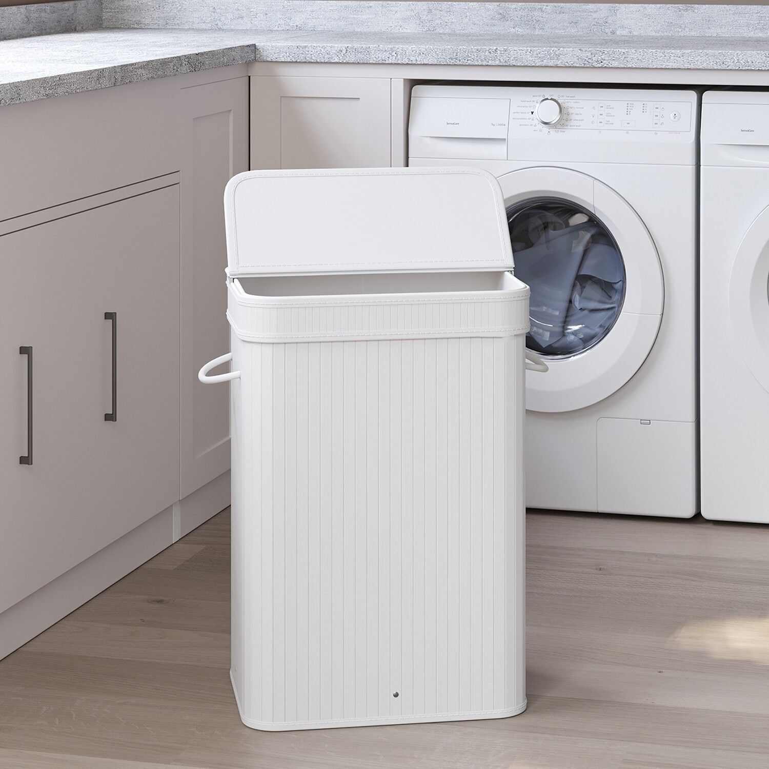 Cesto portabiancheria con coperchio, cesto portabiancheria in bambù, sacco portabiancheria con manici rimovibili, lavabile in lavatrice - 31,5 x 42,5 x 61 cm 1