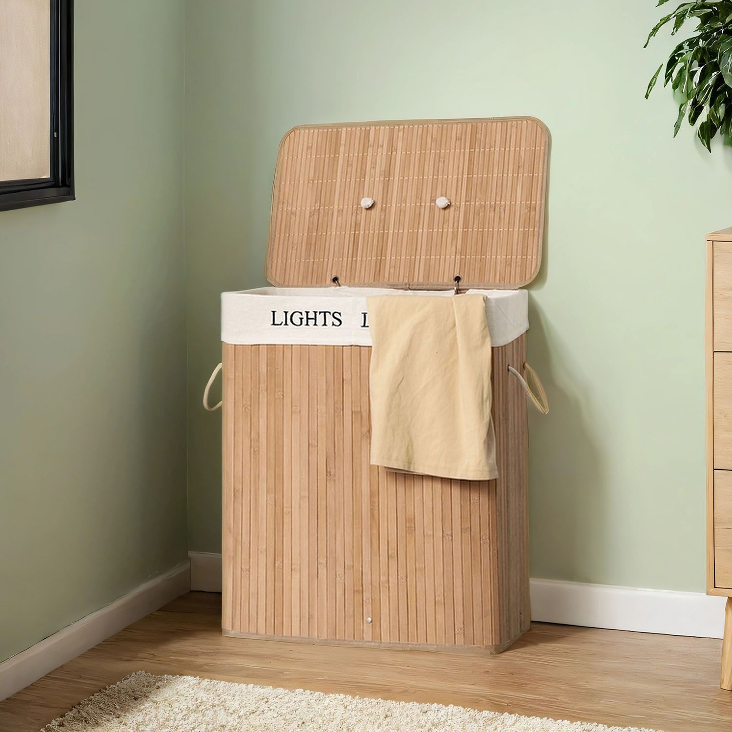 Cesto portabiancheria in bambù, 100 l, 52 x 63 x 32 cm