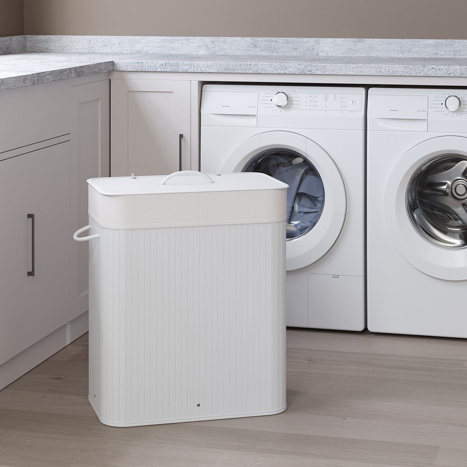 Cesto portabiancheria 100 L bambù bianco - 52 x 63 x 32 cm