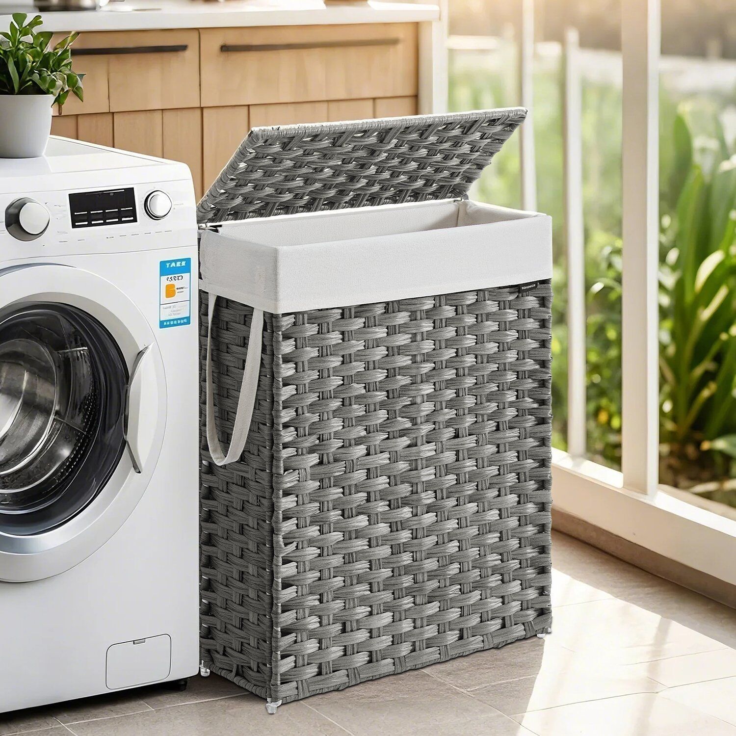 Cesto portabiancheria stretto, raccoglitore per biancheria 55 L, con coperchio e maniglia per il trasporto - 46 x 20 x 61 cm 1
