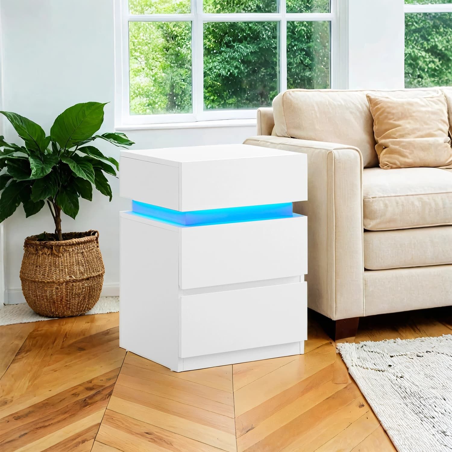 Comodino con illuminazione a LED, tavolino laterale, colore regolabile - 33,5 x 40 x 55 cm