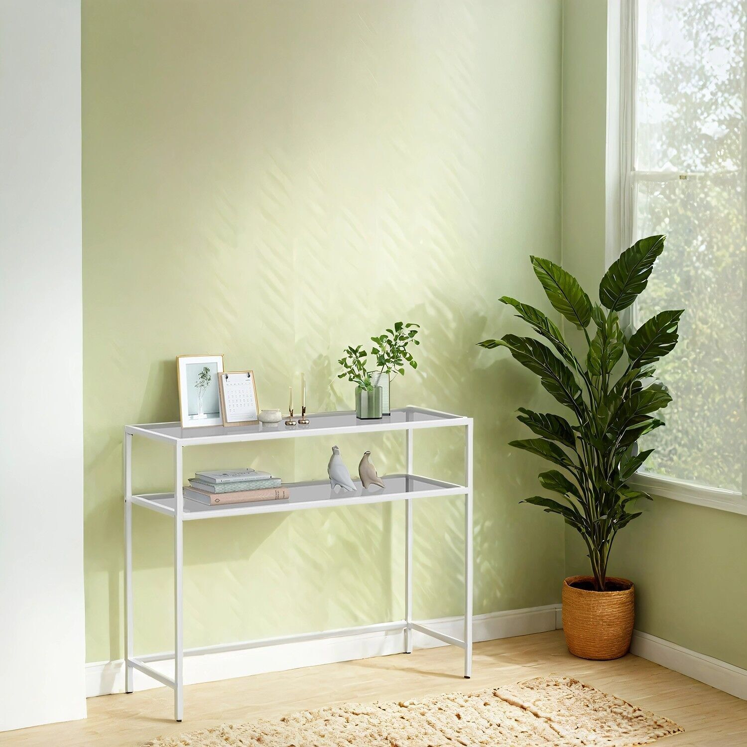 Piano del tavolo consolle in vetro temperato bianco perla-grigio ardesia - 35 x 100 x 80 cm 2