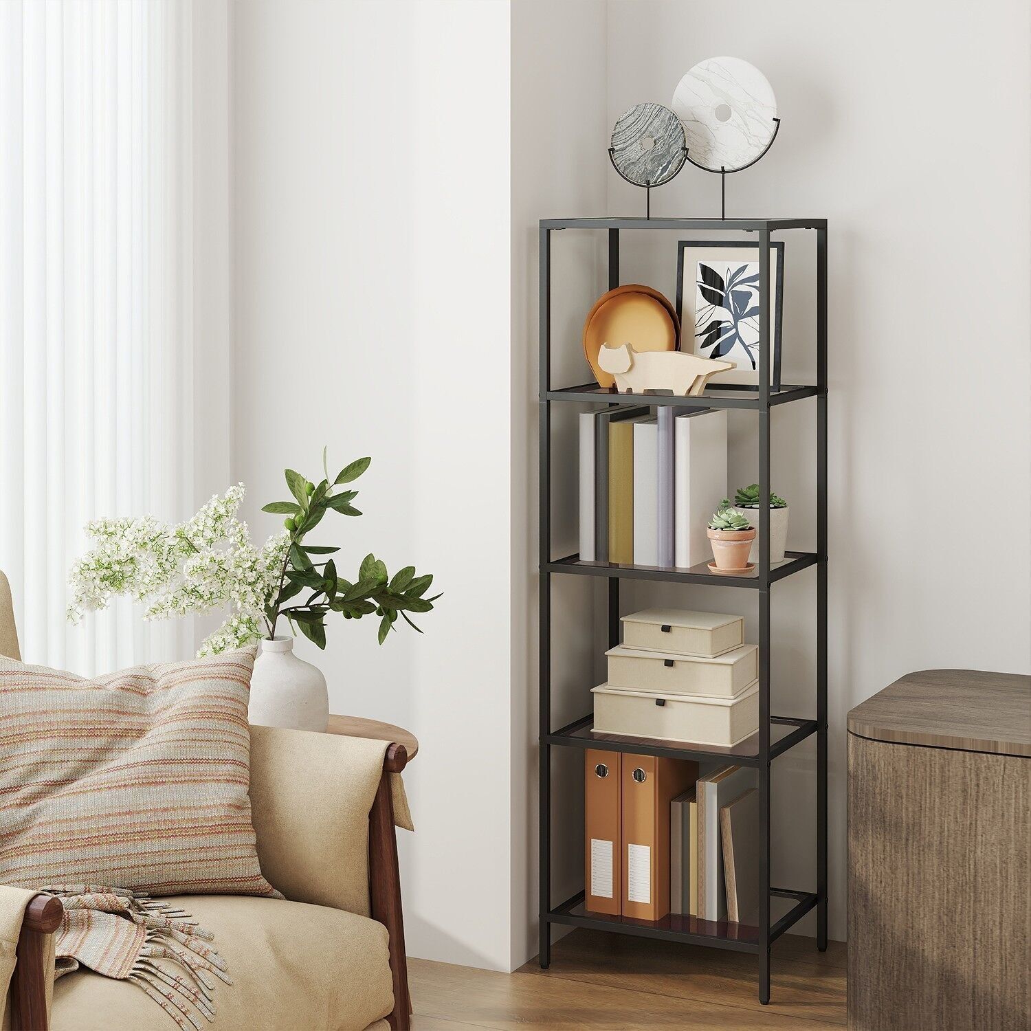 Scaffale in vetro a 5 ripiani, libreria, scaffale portaoggetti - 35 x 40 x 124,5 cm