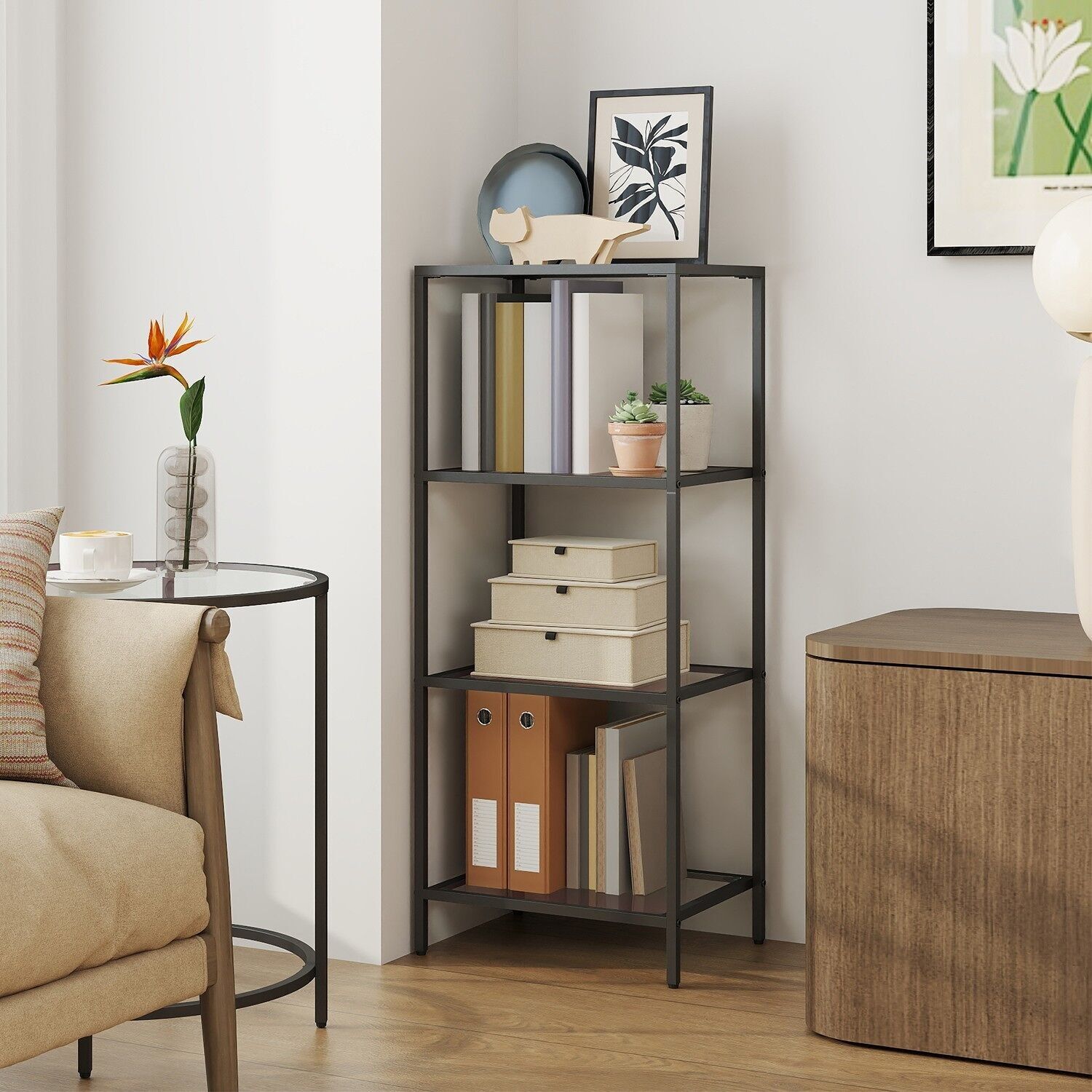 Mensola a 4 ripiani, mensola da bagno con vetro caldo, per bagno - 40 x 30 x 95 cm