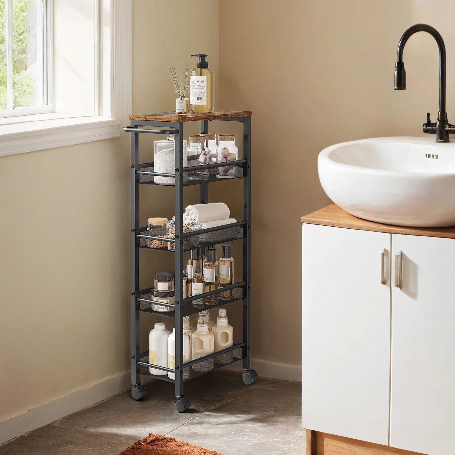 Carrello a 5 ripiani, carrello portarotolo da cucina stretto, ripiano a nicchia - 22 x 45,4 x 99,6 cm