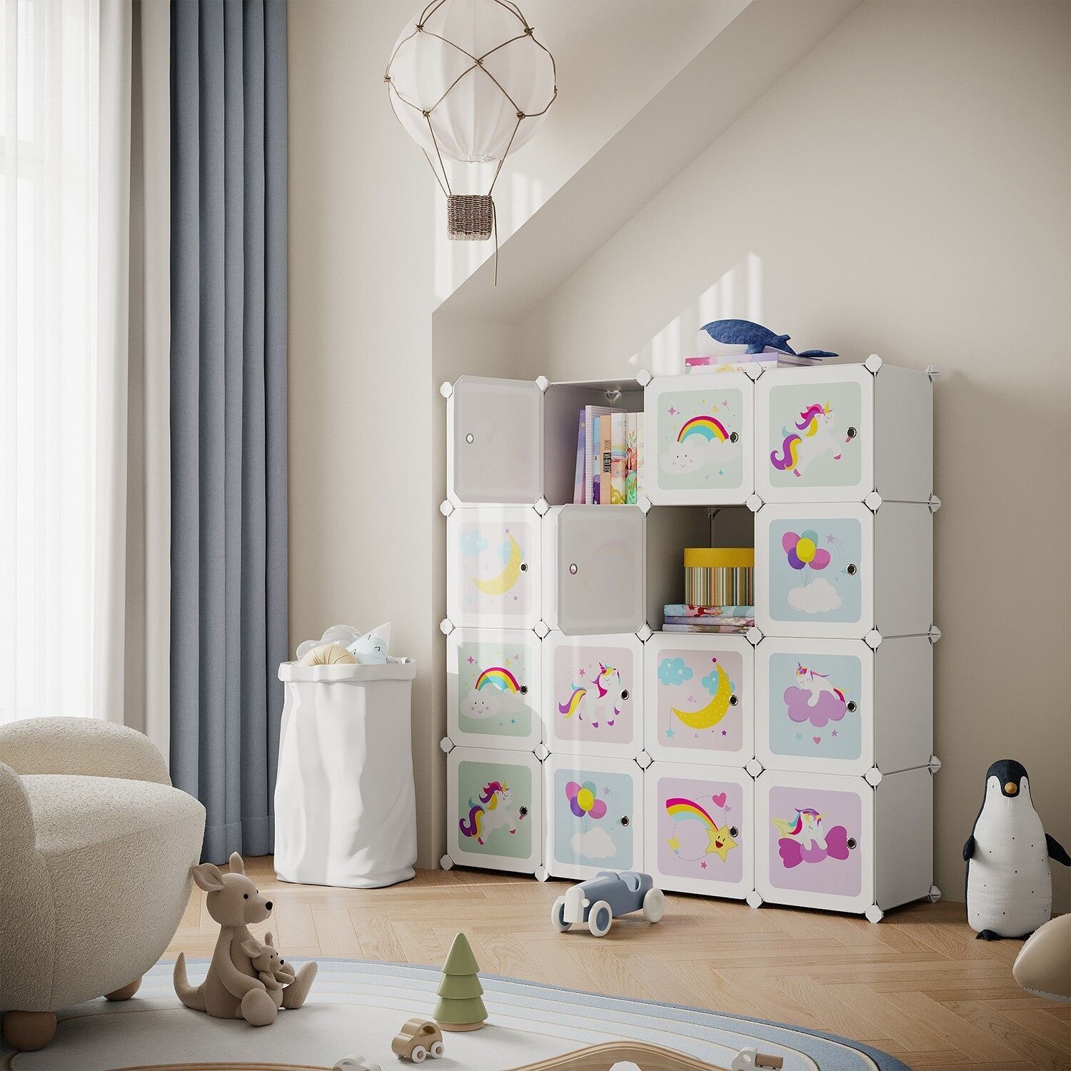 Sistema di scaffalature, scaffale a cubo con 16 cubi, ante - 123 x 31 x 123 cm 1