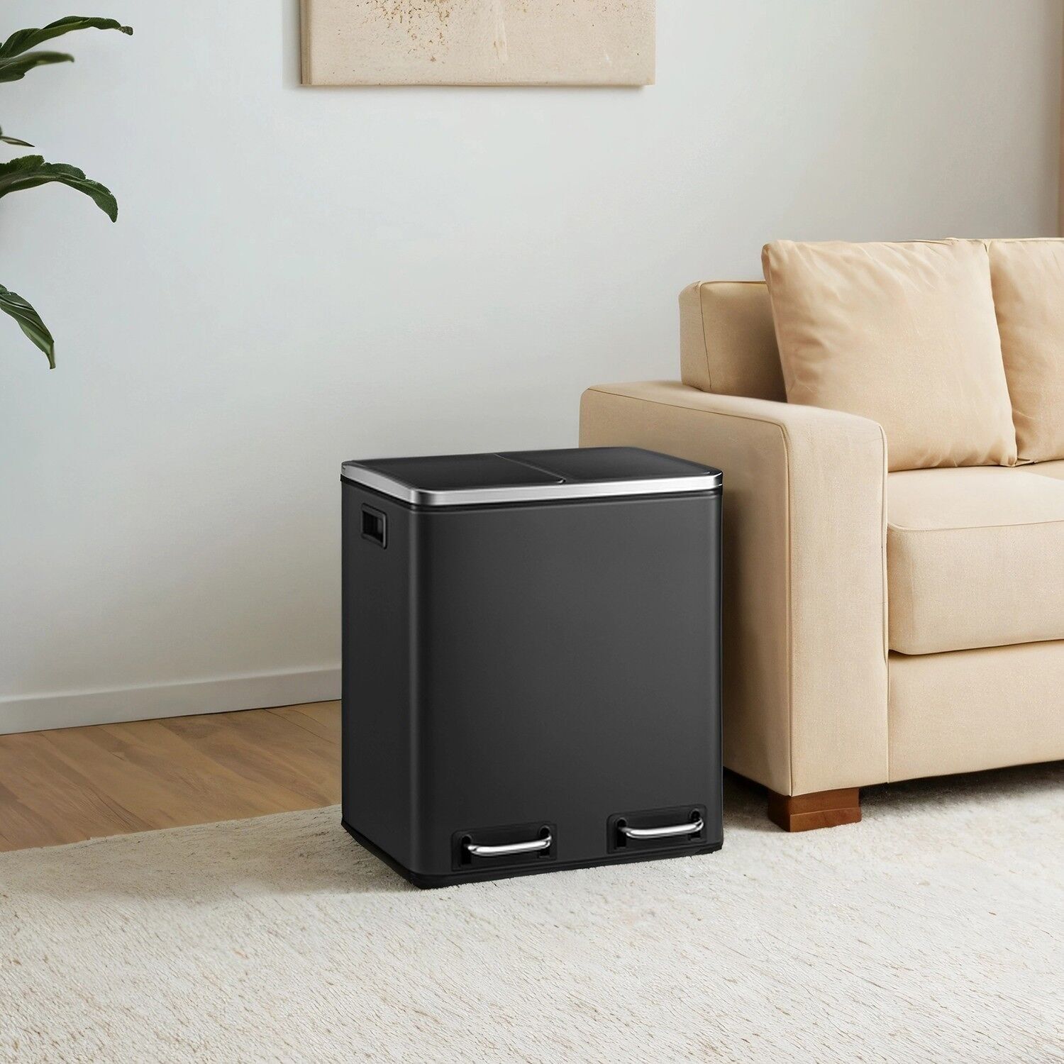 Pattumiera 2 x 15 litri, sistema di separazione dei rifiuti 2 scomparti, incl.15 sacchi della spazzatura - 26,5 x 18 x 40,5 cm