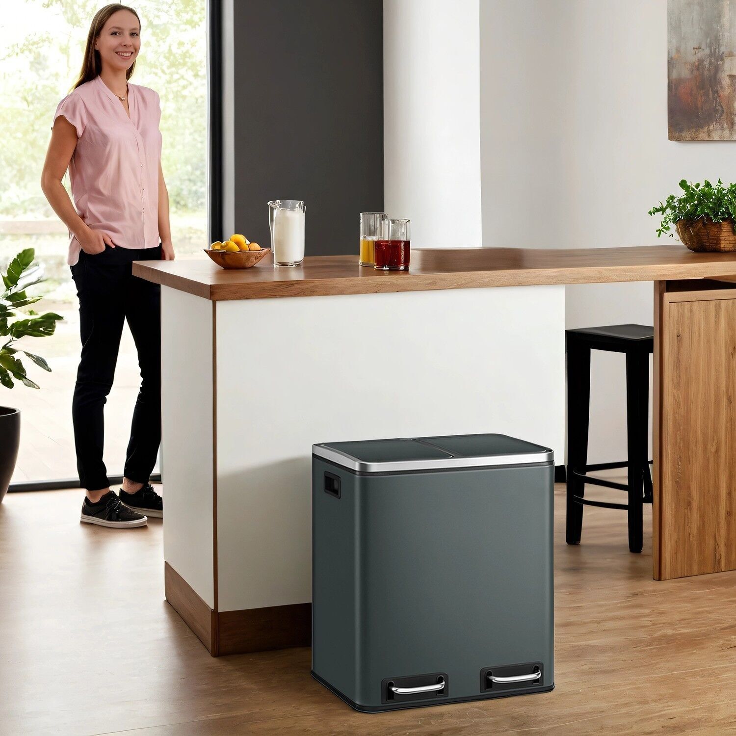 Pattumiera 2 x 15 litri, sistema di separazione dei rifiuti 2 scomparti, incl.15 sacchi della spazzatura - 26,5 x 18 x 40,5 cm 1