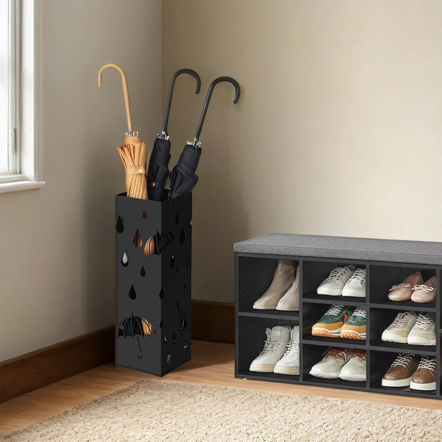 Portaombrelli, portaombrelli in metallo, quadrato - 15,5 x 15,5 x 49 cm 1