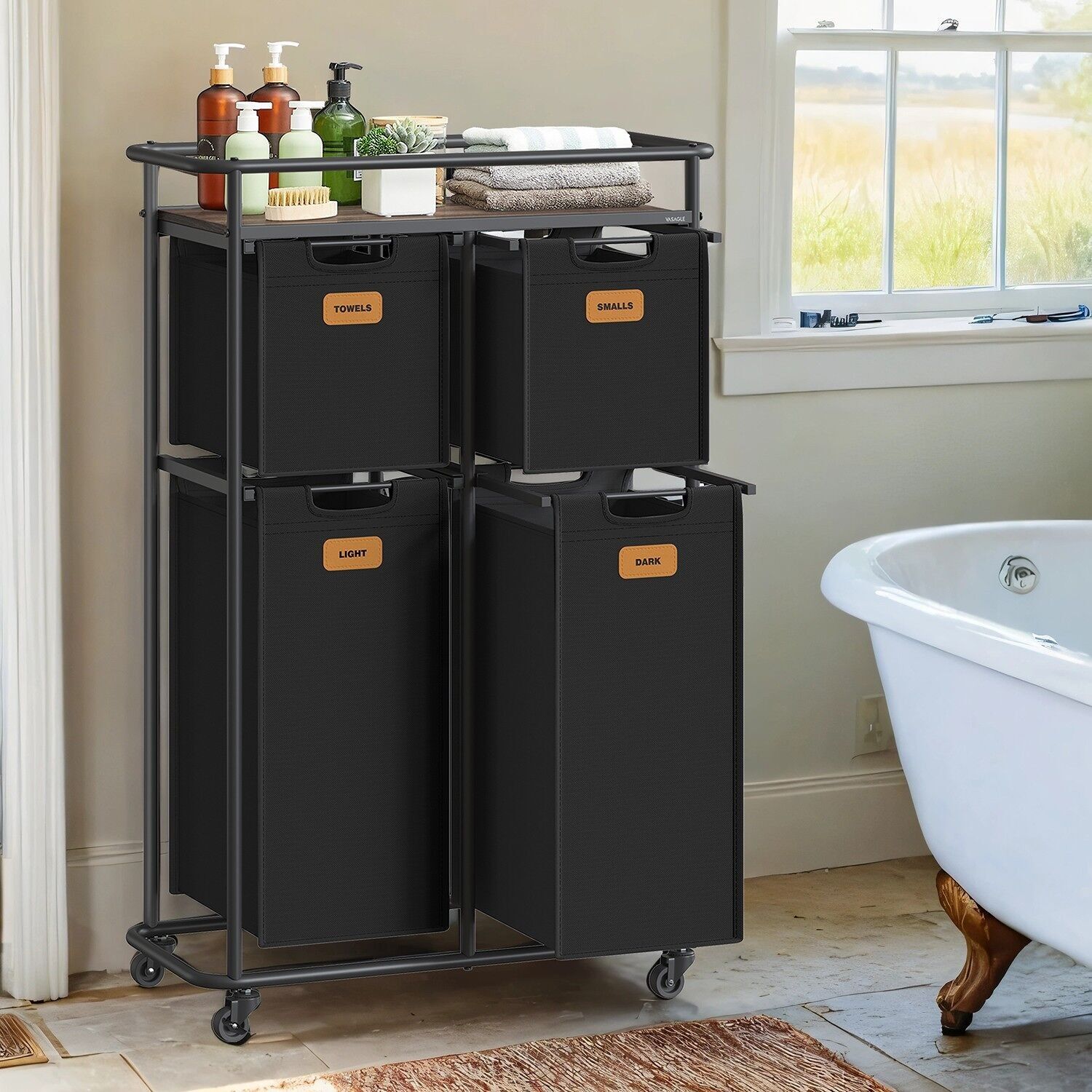 Cesto portabiancheria, portabiancheria con ruote, 150 L - 72,4 x 33 x 109,1 cm