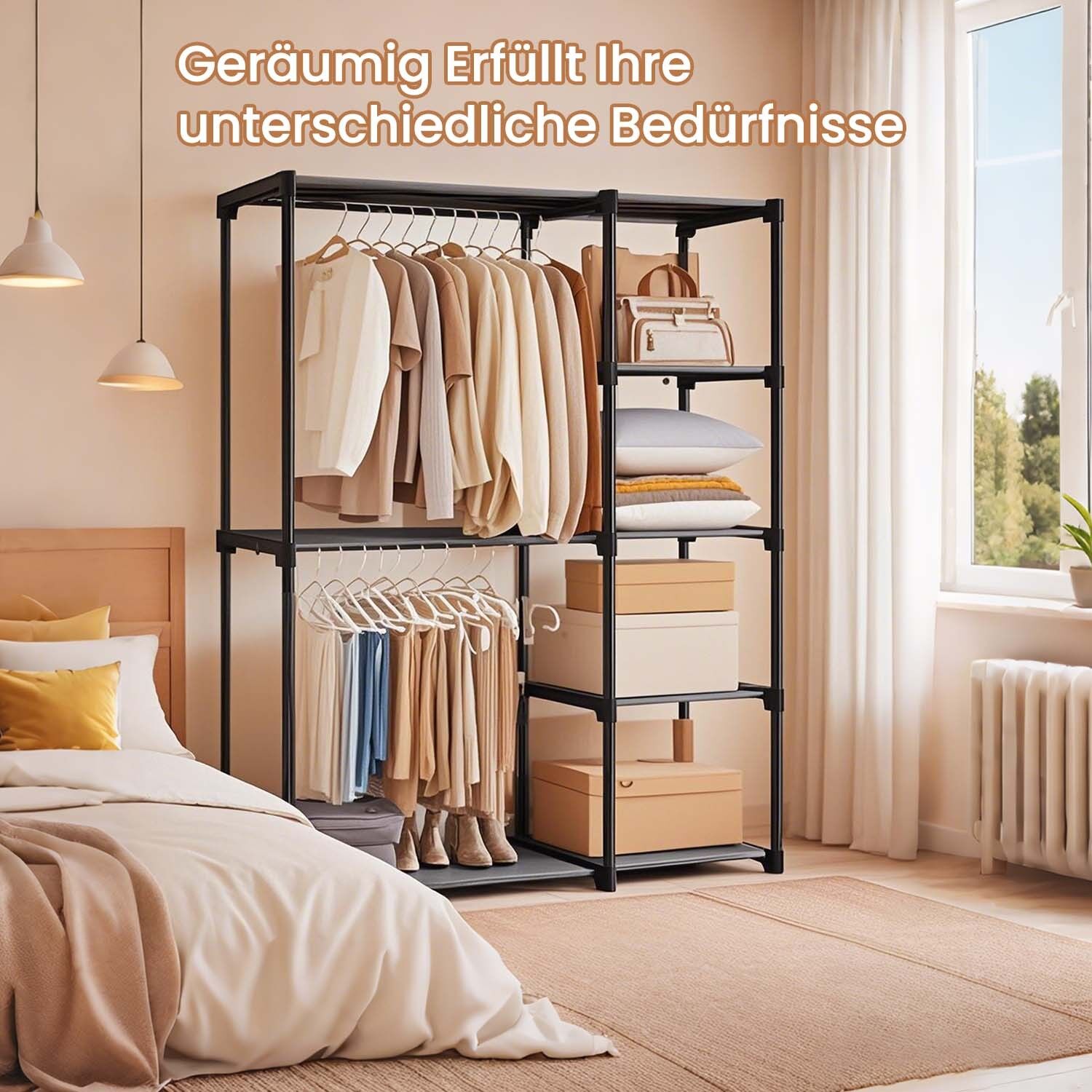 armadio aperto, appendiabiti, asta appendiabiti - 112 x 43 x 165 cm