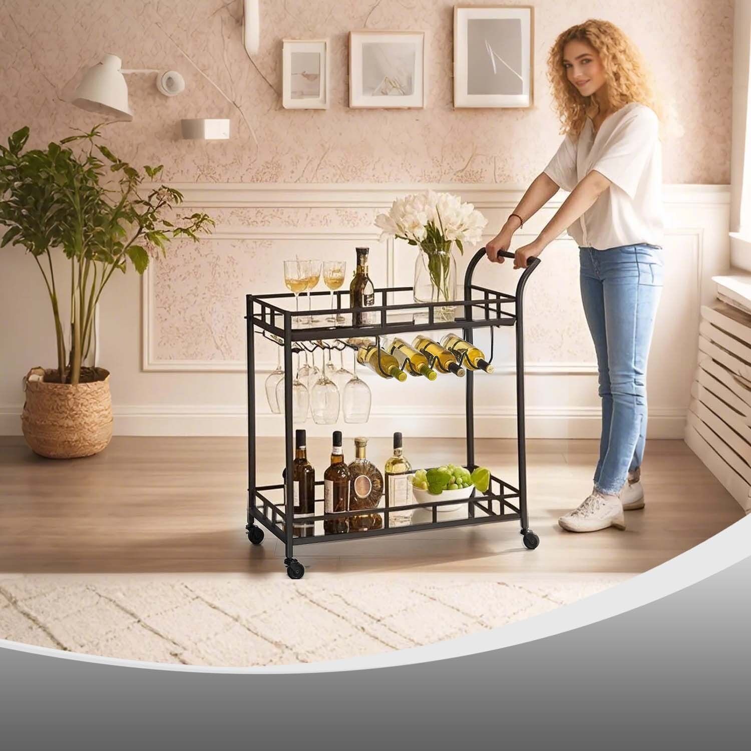 Carrello di servizio, carrello di servizio, portabicchieri - 38 x 80 x 90 cm