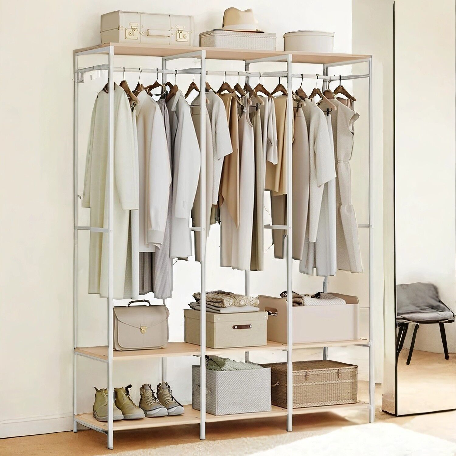 Armadio con asta appendiabiti, beige naturale - 40 x 141 x 180 cm 1