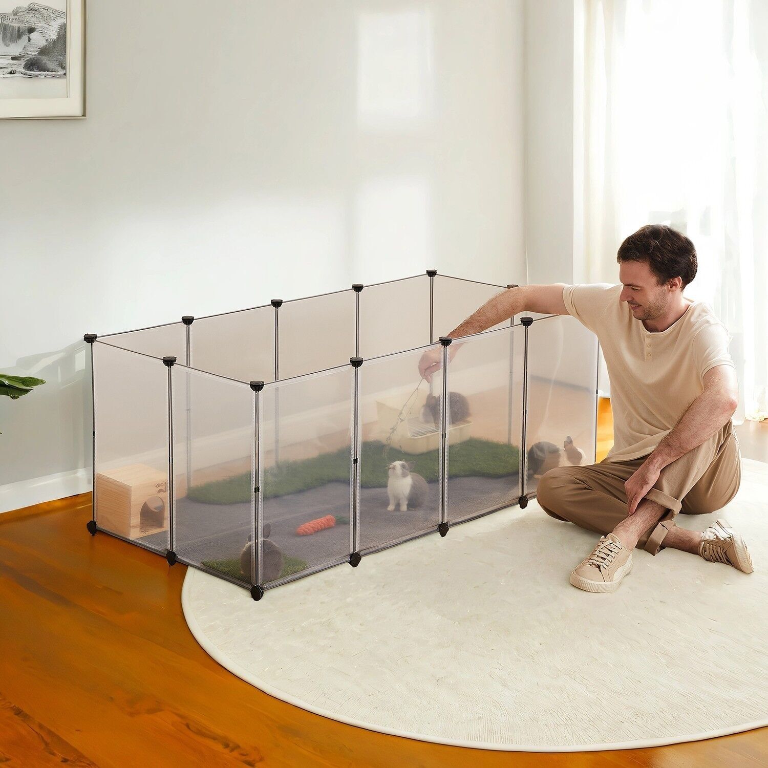 Recinto esterno con pannelli di pavimento in plastica grigia - 145 x 72 x 57 cm 1