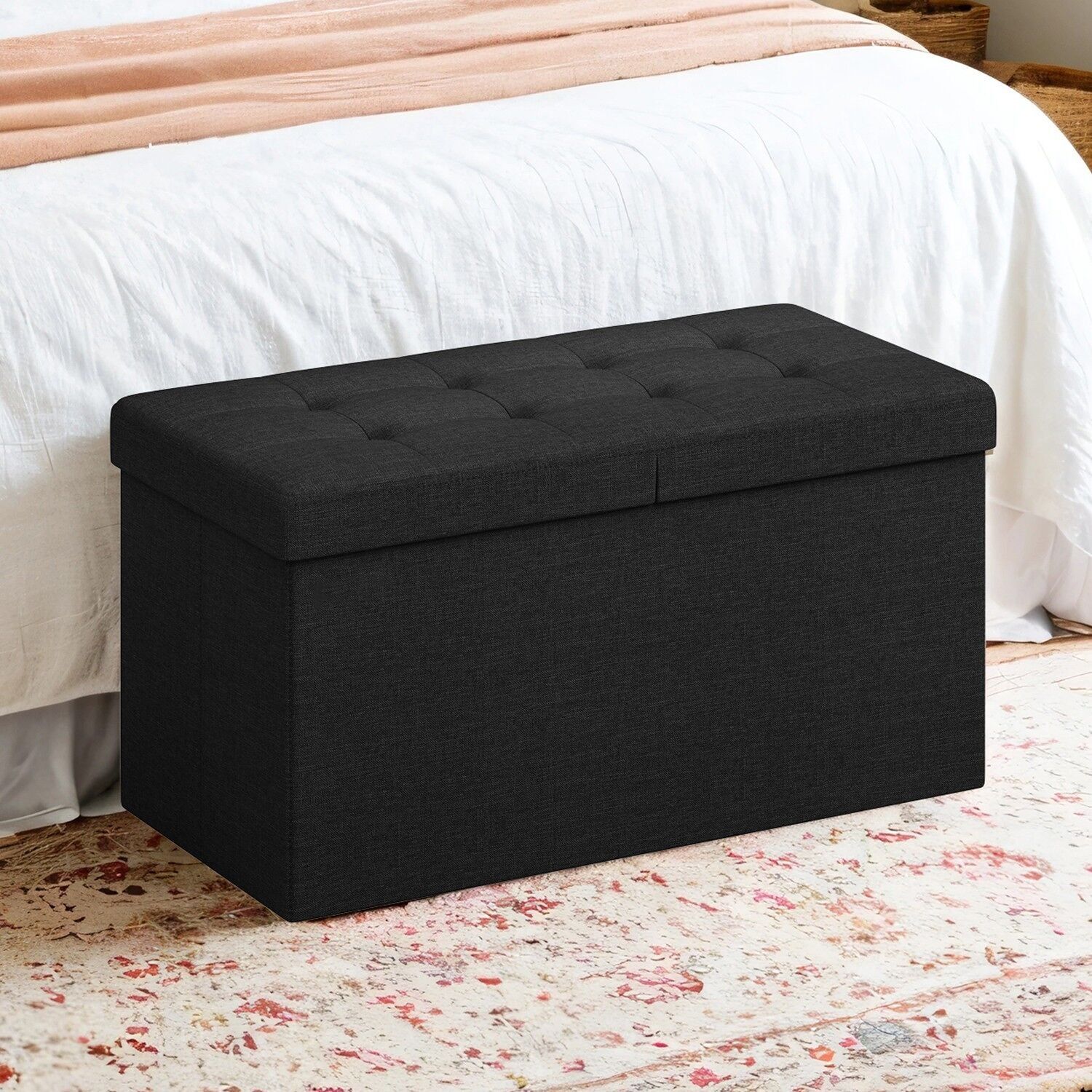 Panca con spazio di archiviazione 38 x 76 x 38 cm tinto nero 1