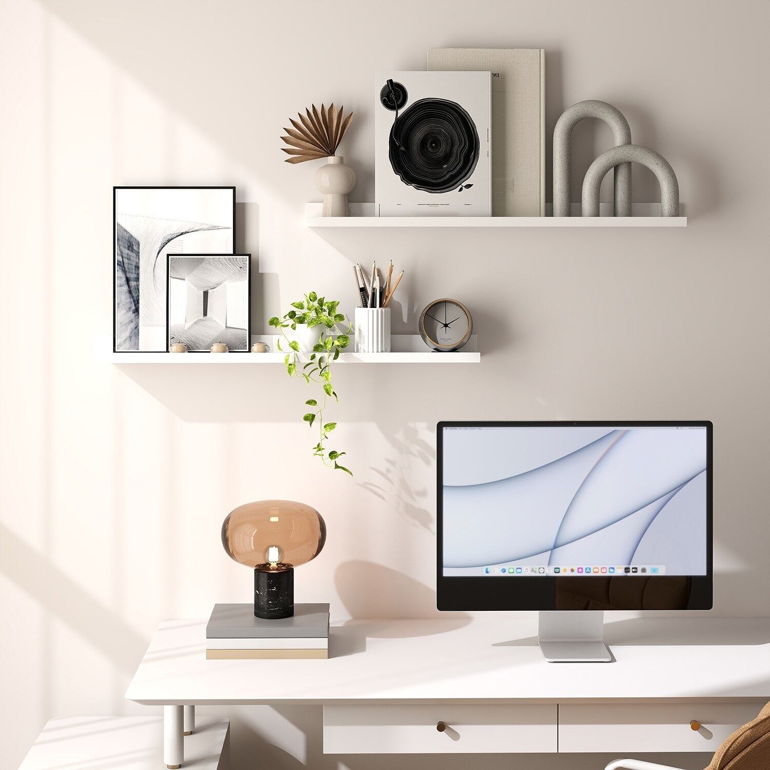 Mensola da parete, mensola sospesa, pannello da parete per cornici e libri - 110 x 10 cm