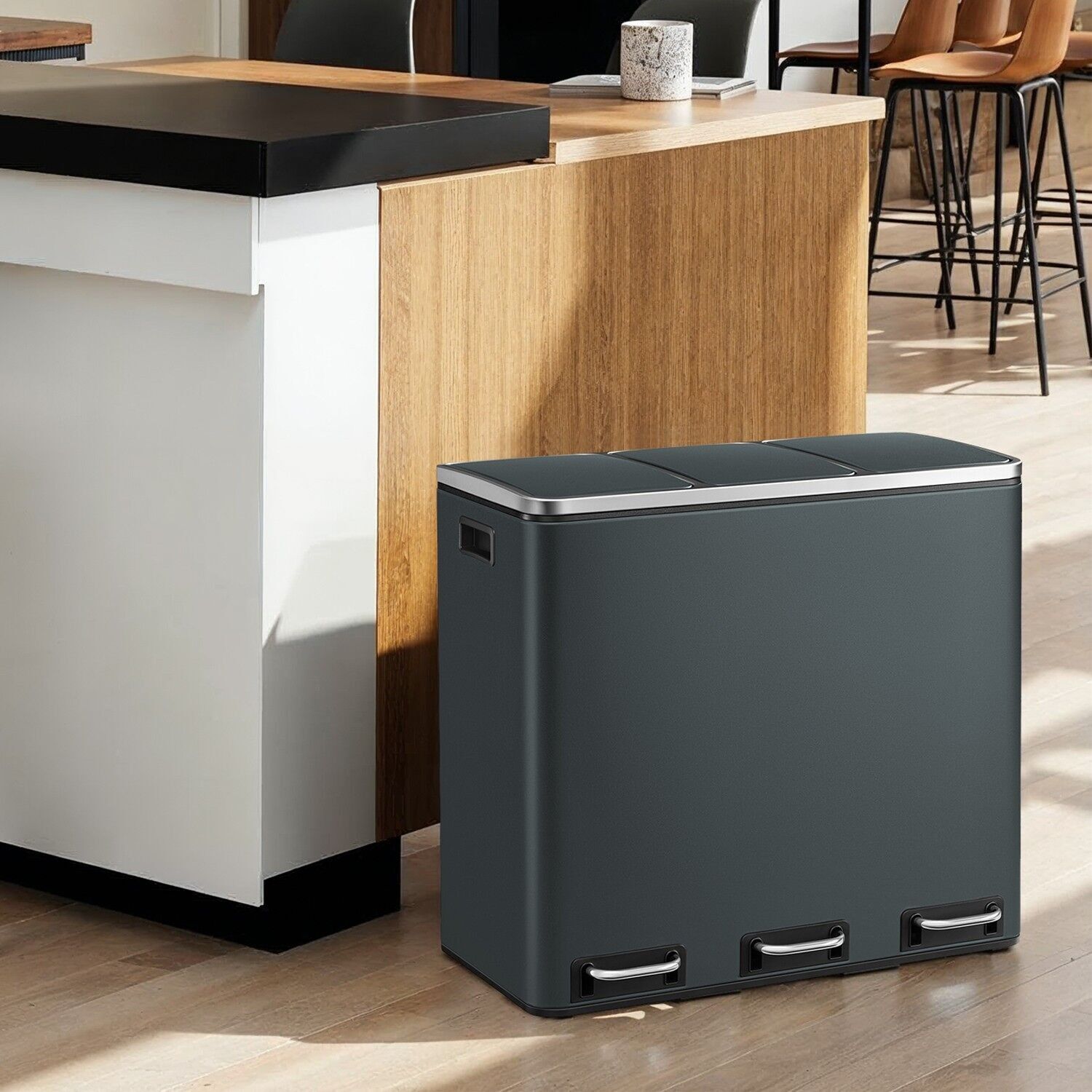 Pattumiera a pedale con 3 scomparti - 61,5 x 31,5 x 56 cm 1