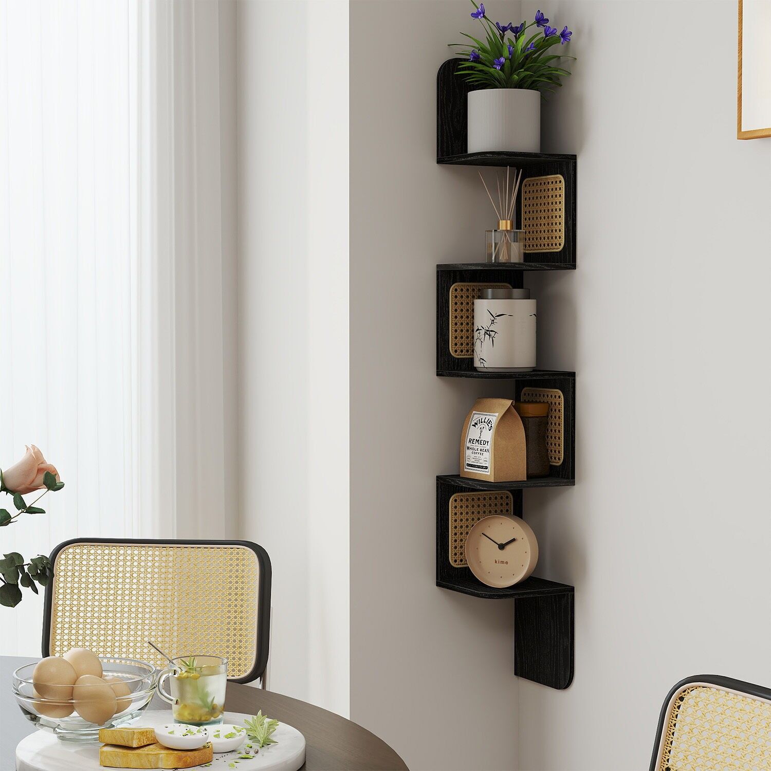 Mensola angolare, mensola da parete 5 livelli, mensola sospesa - 20 x 20 x 126 cm