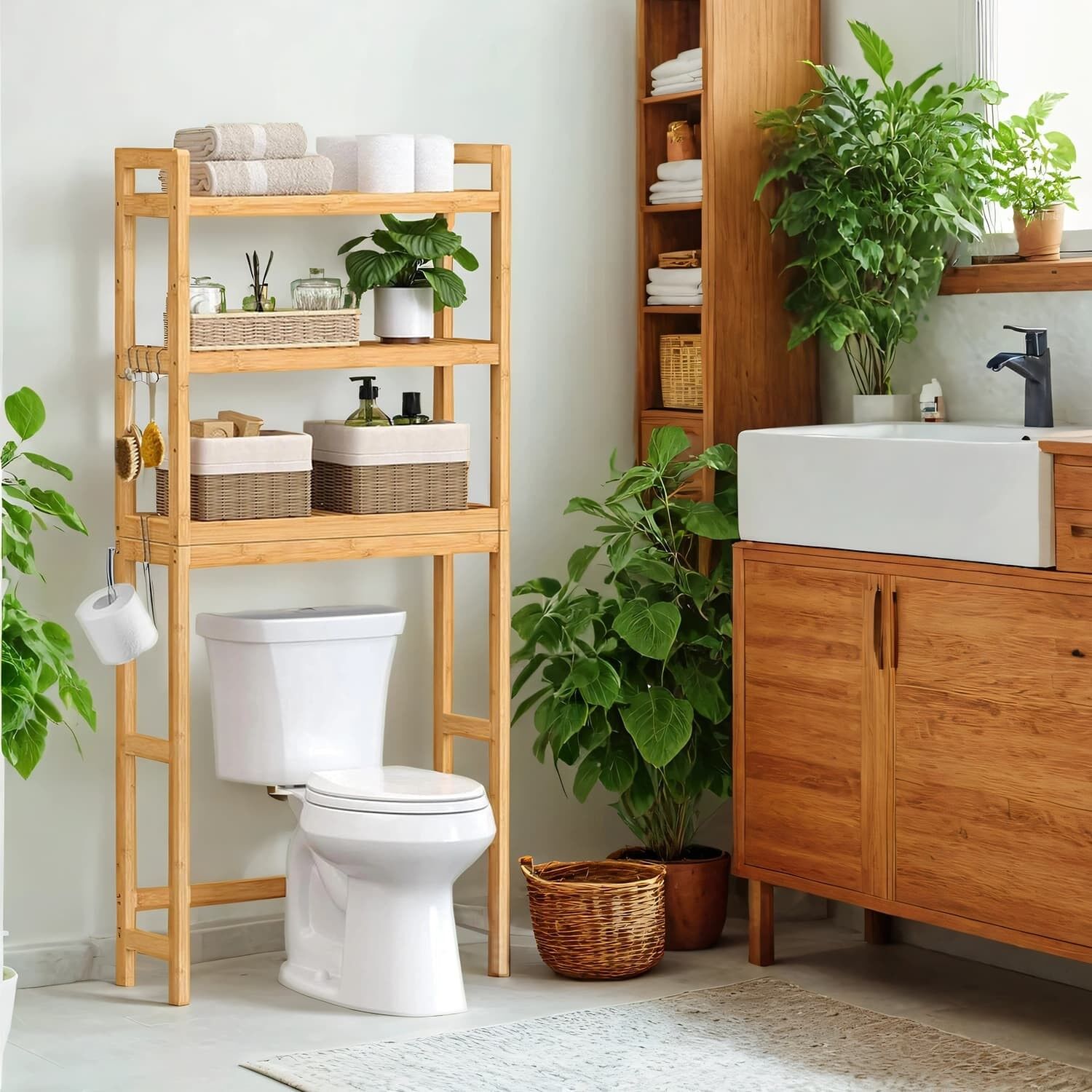 Mensola per WC, mensola per bagno, mensola per lavatrice - 26 x 63 x 170 cm