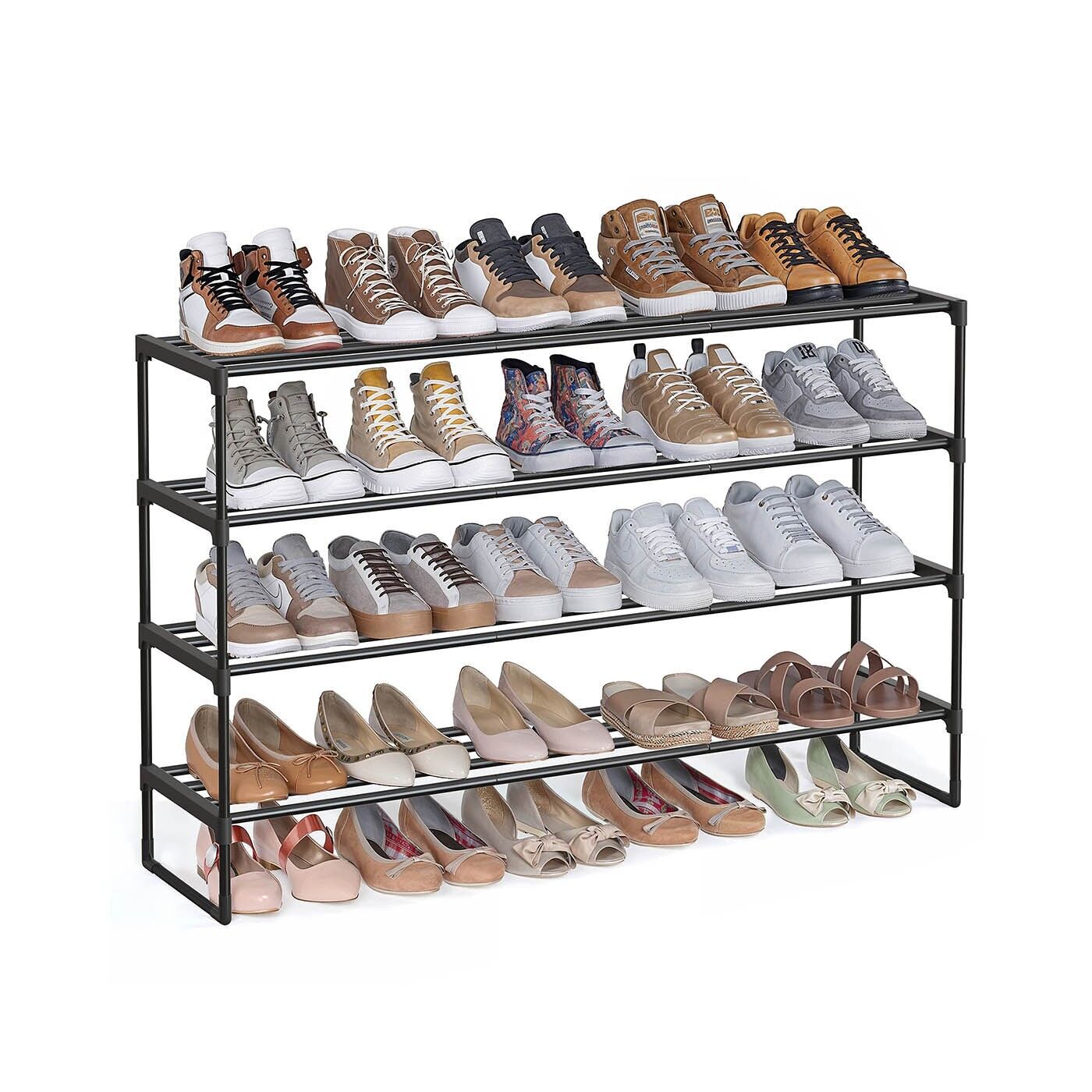 Scarpiera con 4 ripiani per 25-30 paia di scarpe, nera - 30 x 42,5 x 71,5 cm