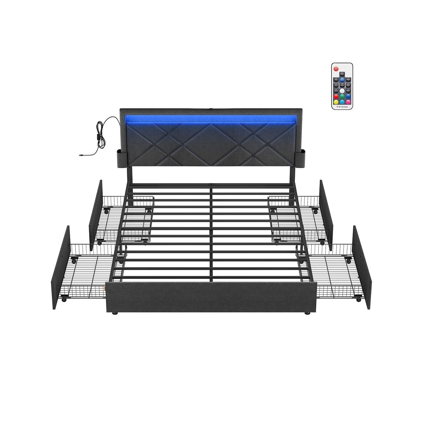 Struttura letto matrimoniale 160 x 200 cm con LED e 4 ripiani e cassettiera