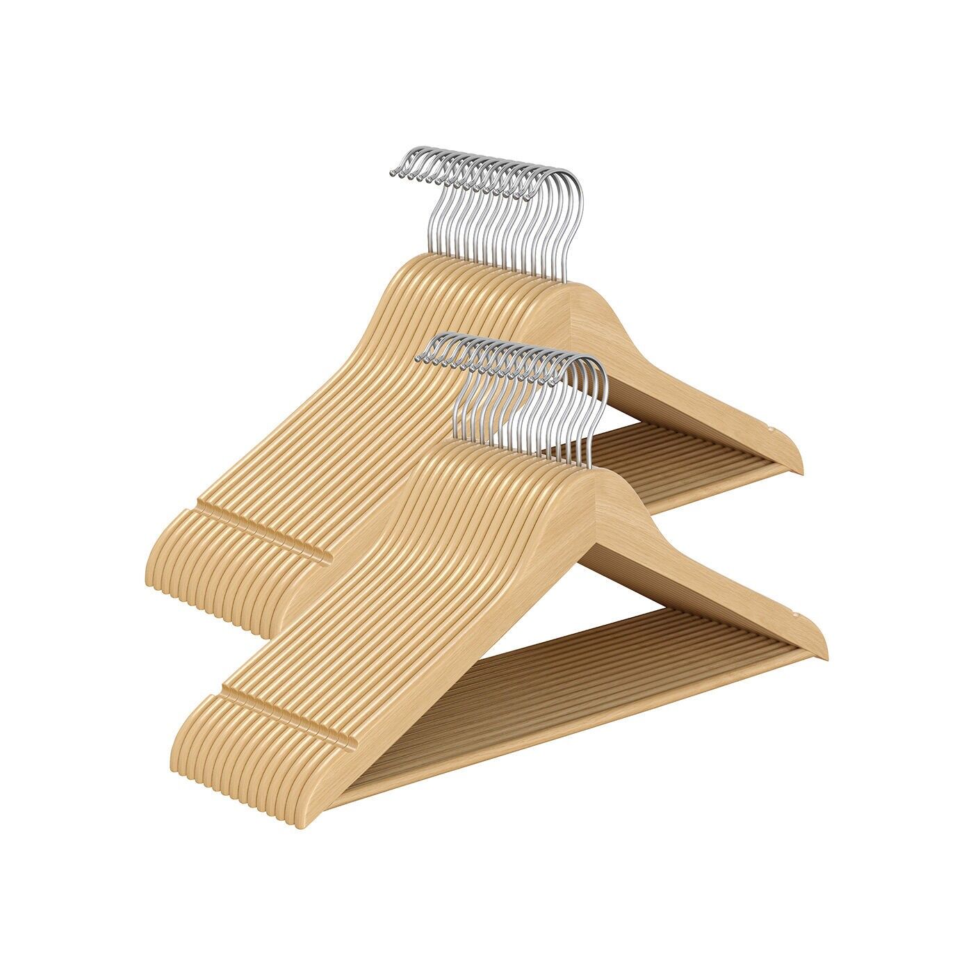 Set di 30 grucce in legno con ganci girevoli a 360°, naturali - 43 x 21 cm