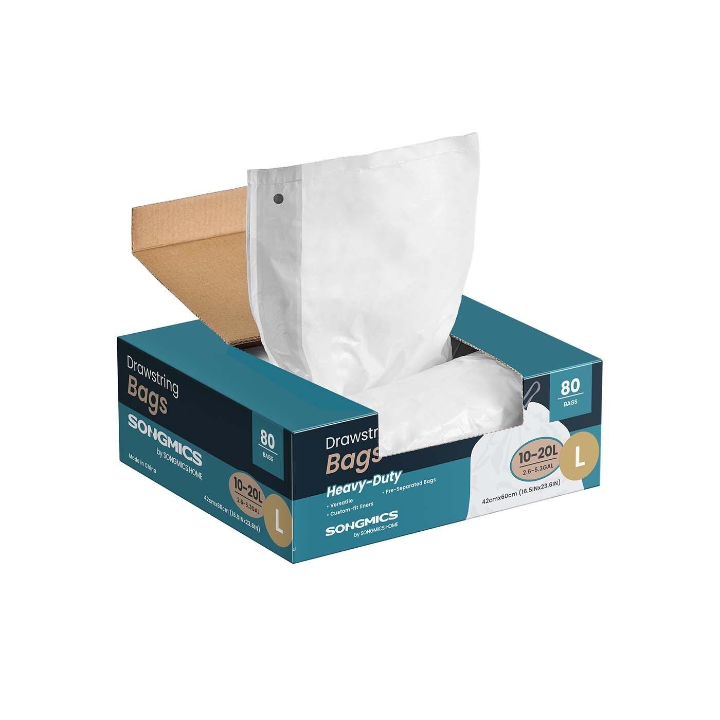 Sacchi per la spazzatura da 20 L con nastro adesivo e 80 pezzi bianco crema - 42 x 60 cm