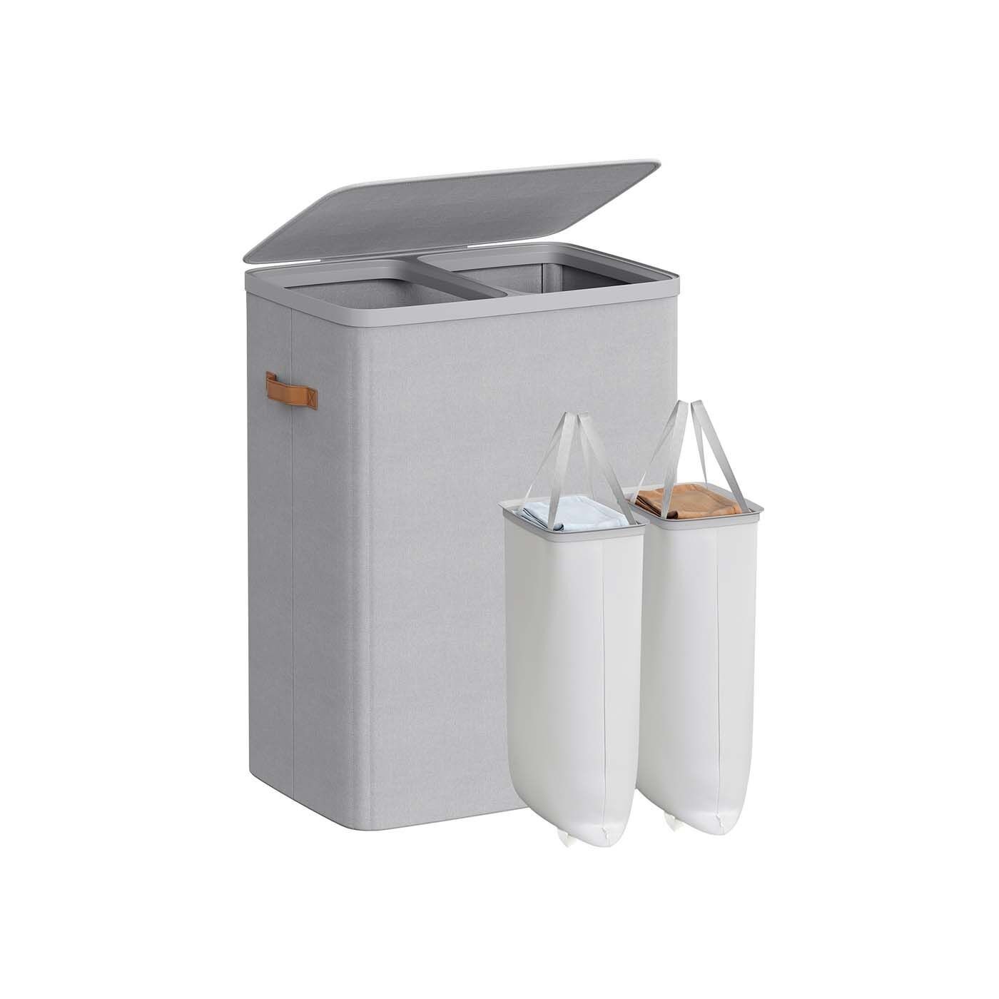 Cesto portabiancheria 170 L con 2 scomparti 56 x 40 x 75 cm grigio tortora