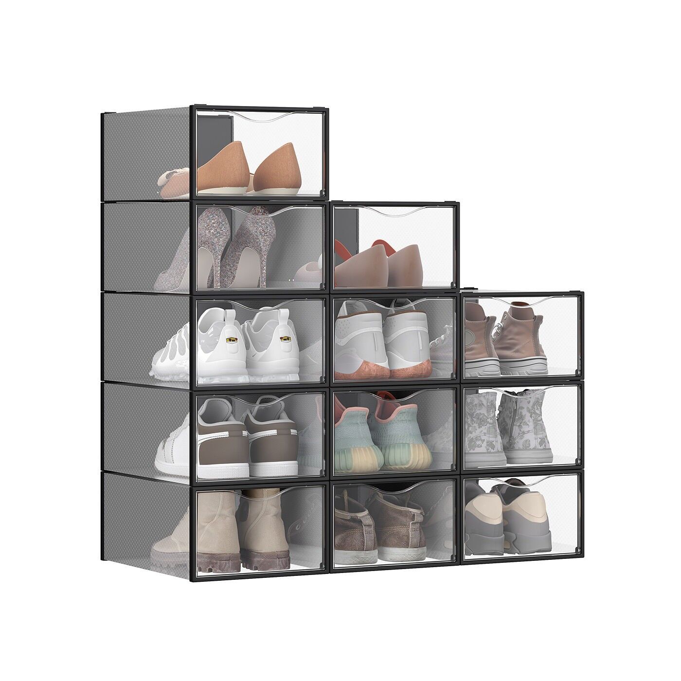 Scatole per scarpe in plastica, set da 12 per scarpe fino alla taglia 43 - 33,2 x 23 x 14,5 cm