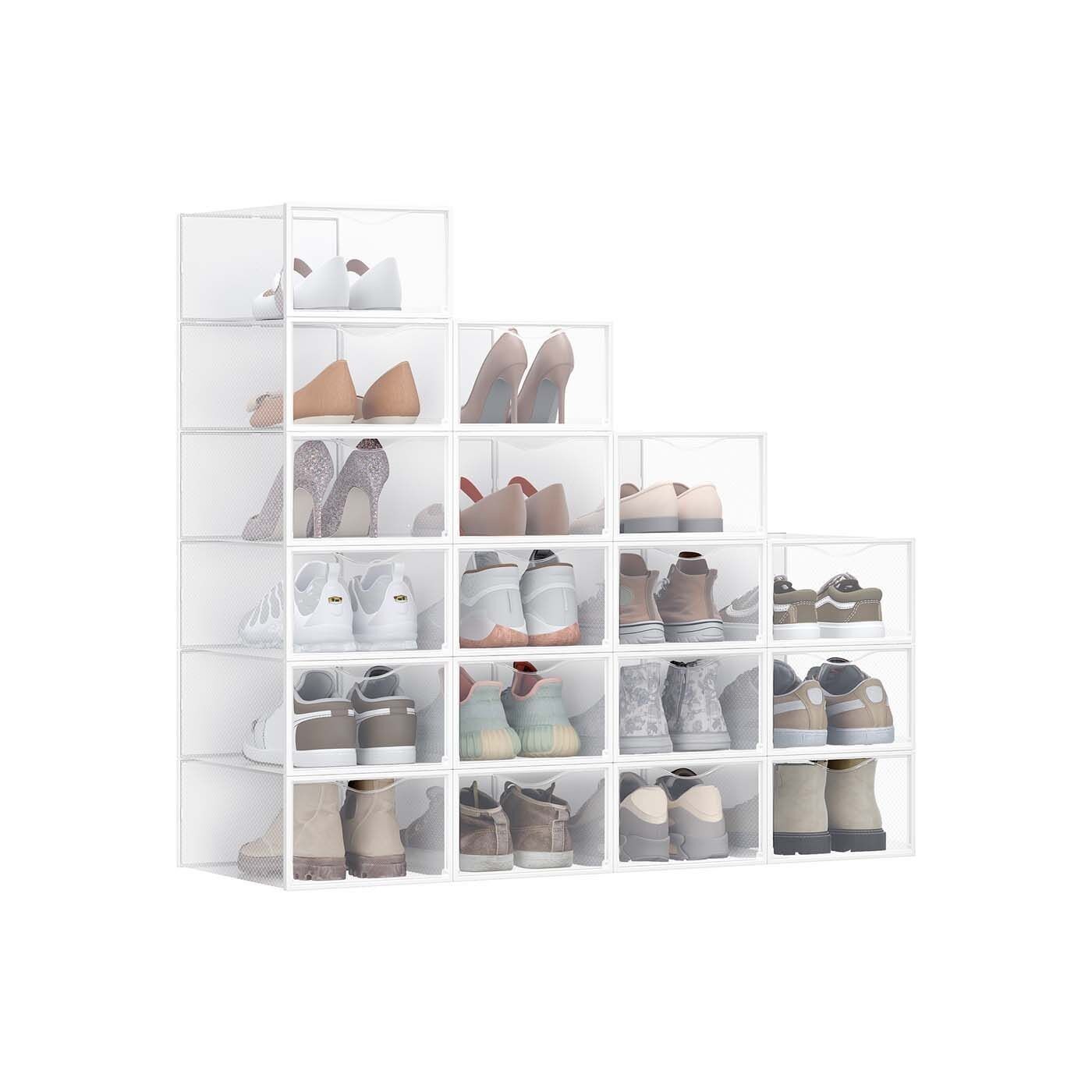 Set di 18 scatole per scarpe con sportello 33,2 x 23 x 14,5 cm trasparente bianco nuvola