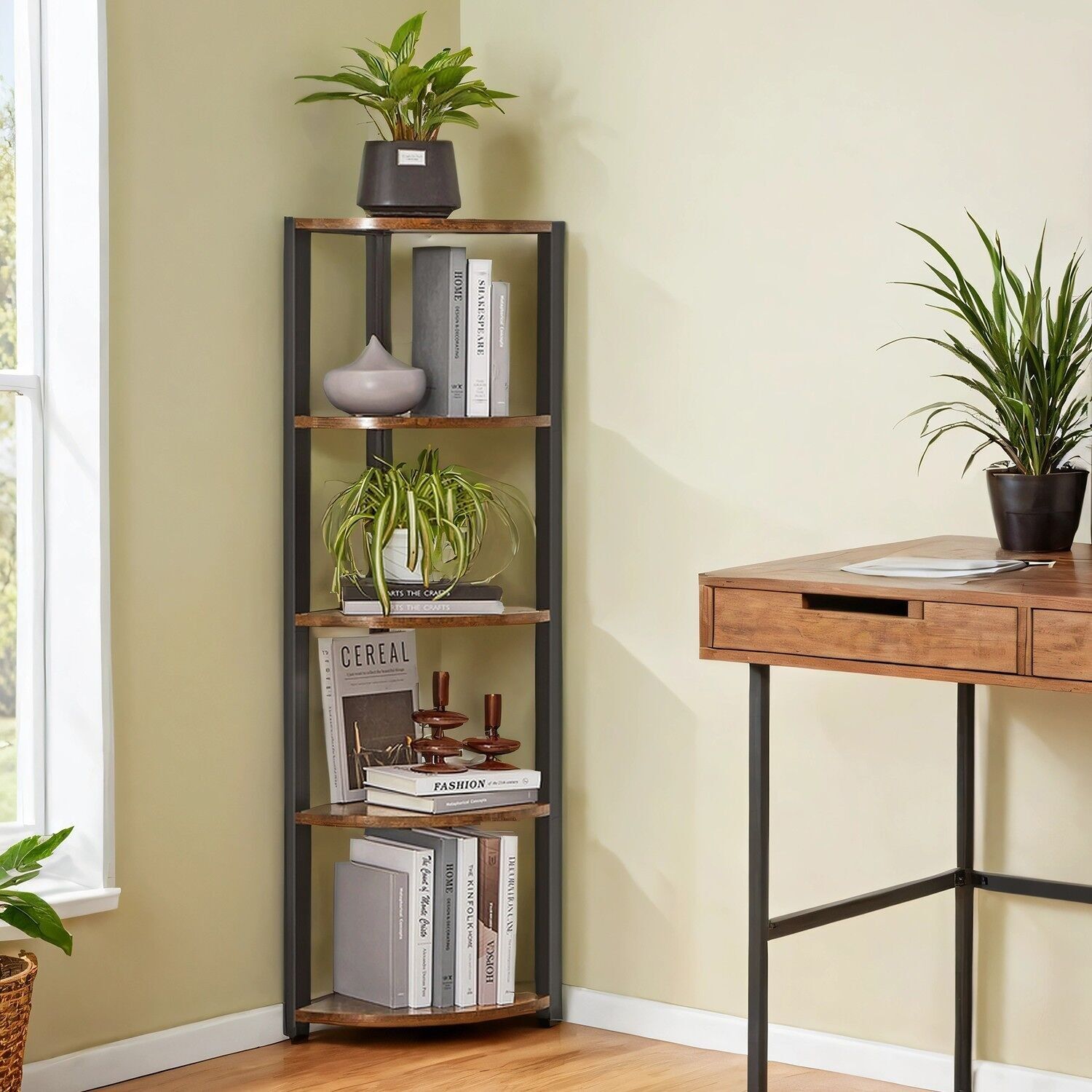 Scaffale angolare a 5 ripiani, stile industriale, scaffale multifunzionale - 30 x 30 x 129,5 cm