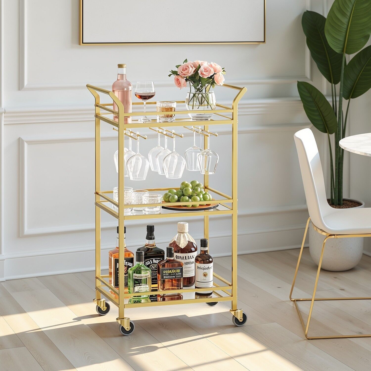 Carrello di servizio, carrello a 3 ripiani, con ruote - 30 x 46,8 x 92 cm