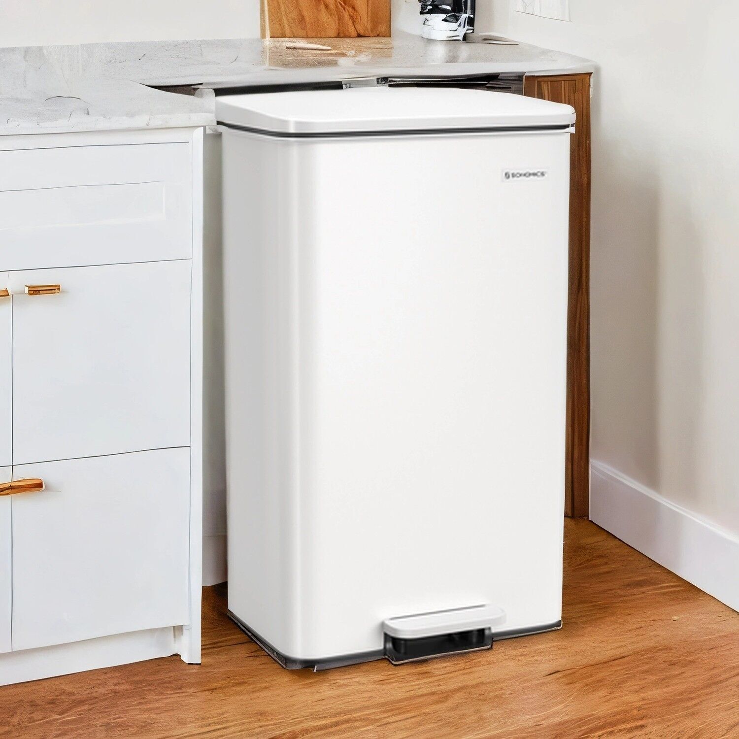 Pattumiera per rifiuti da cucina, grande pattumiera con coperchio, in acciaio - 34,8 x 32,1 x 55,7 cm 1