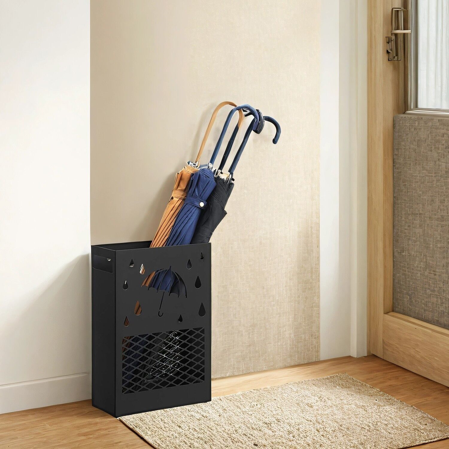 Portaombrelli in metallo, portaombrelli dritto - 28 x 12 x 41 cm