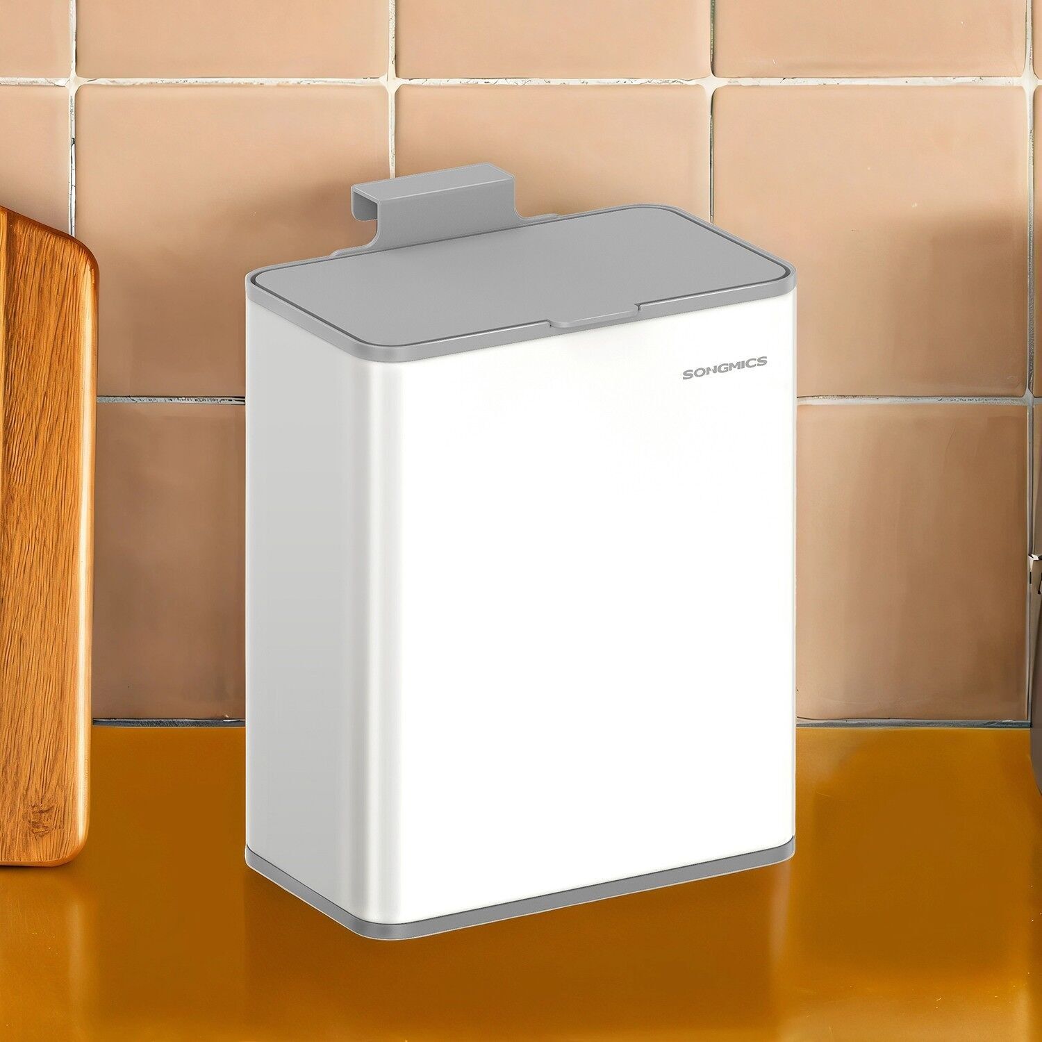 Pattumiera sospesa, pattumiera in acciaio da 8 litri con coperchio per rifiuti organici, da appendere all'anta dell'armadio o alla parete - 25,8 x 15,2 x 32 cm 1