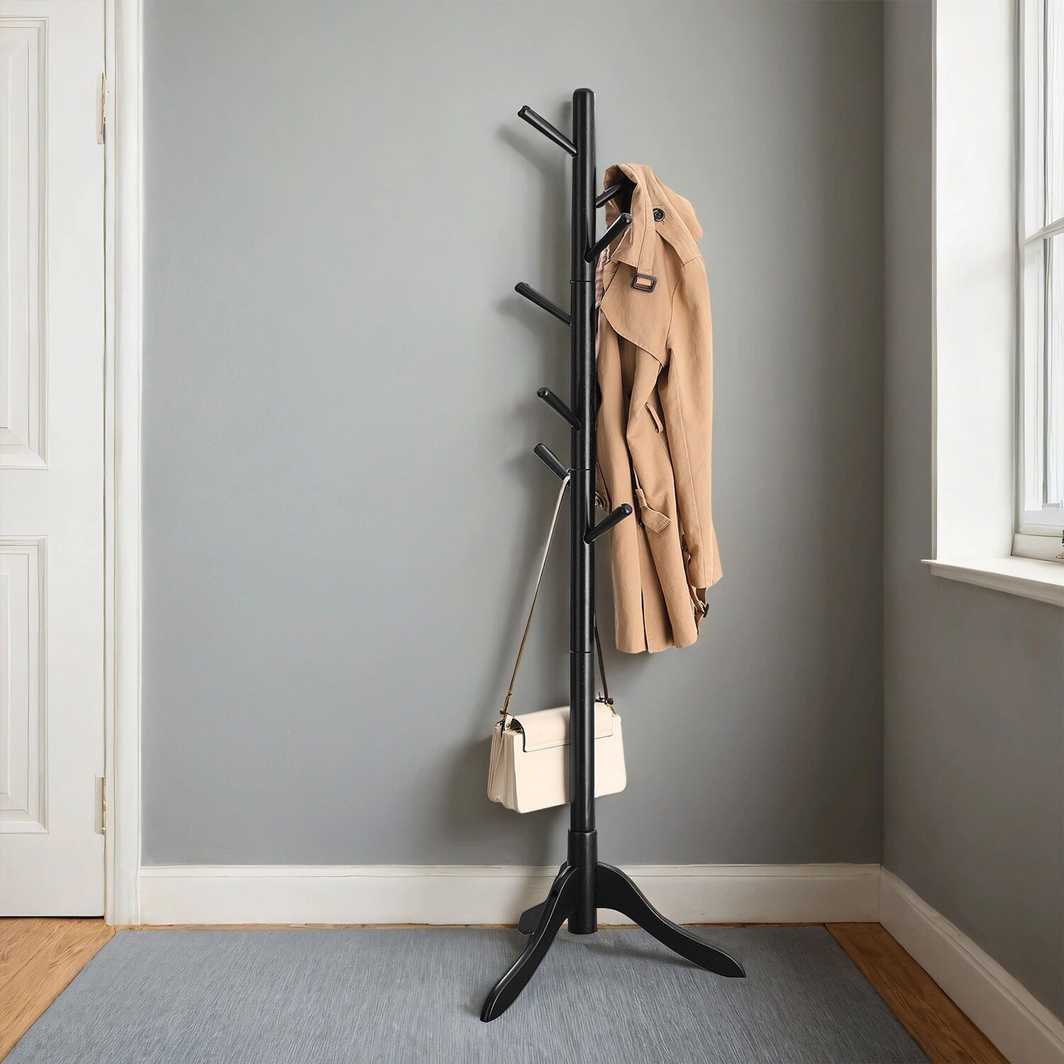 Appendiabiti, attaccapanni in legno massello, 8 ganci - 51,1 x 44,3 x 177 cm