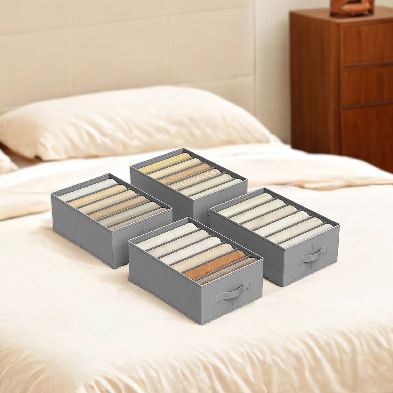 Set di 4 contenitori per guardaroba, pieghevoli, con 6 scomparti - 42 x 30 x 17 cm