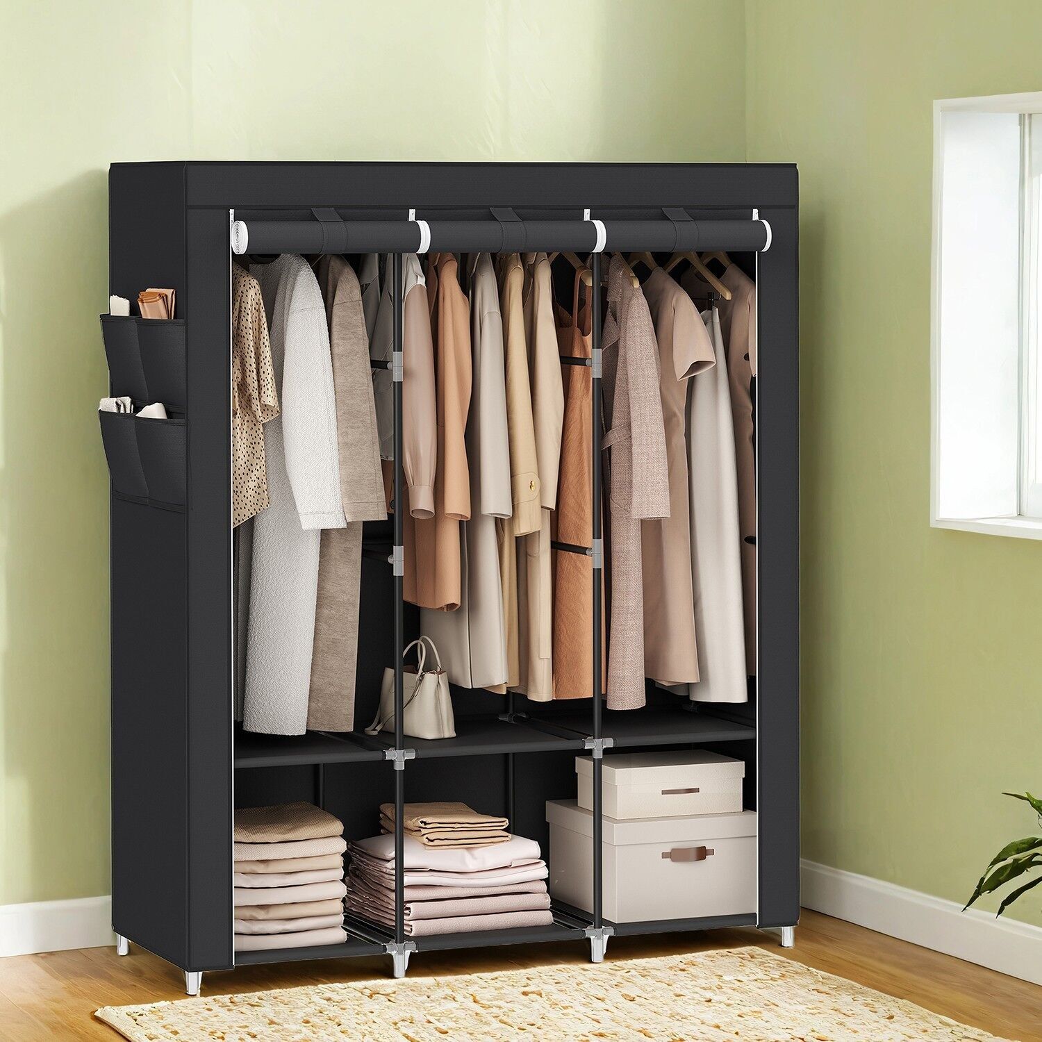 Sacchetto antipolvere con 3 aste portacavi e 4 tasche laterali - 45 x 130 x 167 cm 2